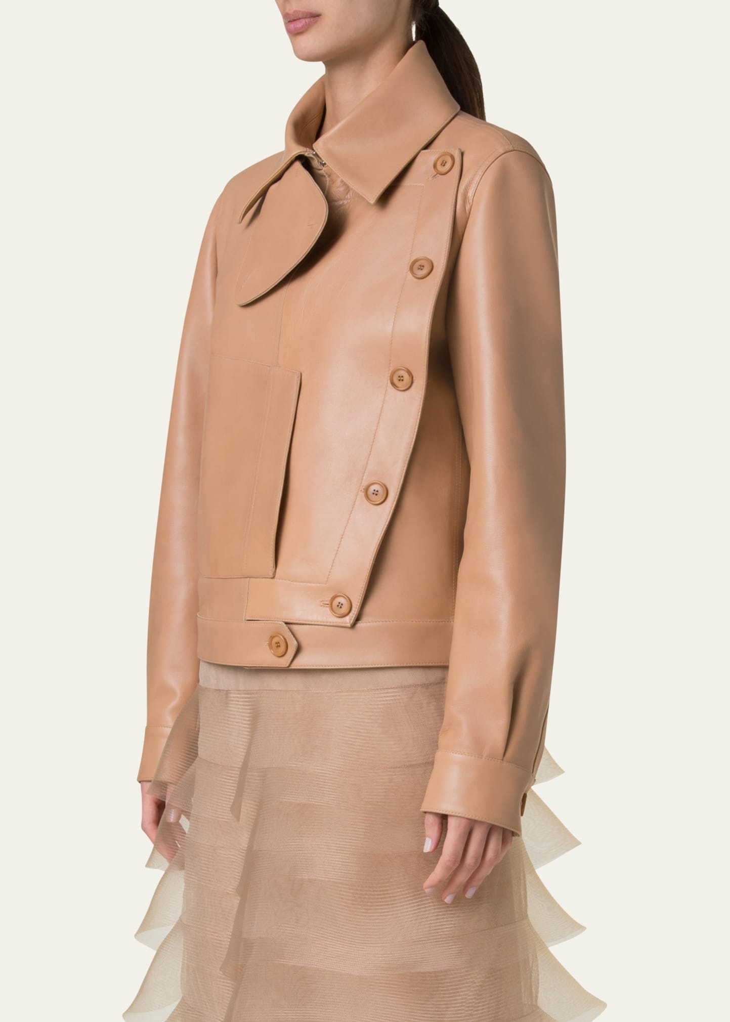 Arno Boxy Leather Trench Jacket - 4