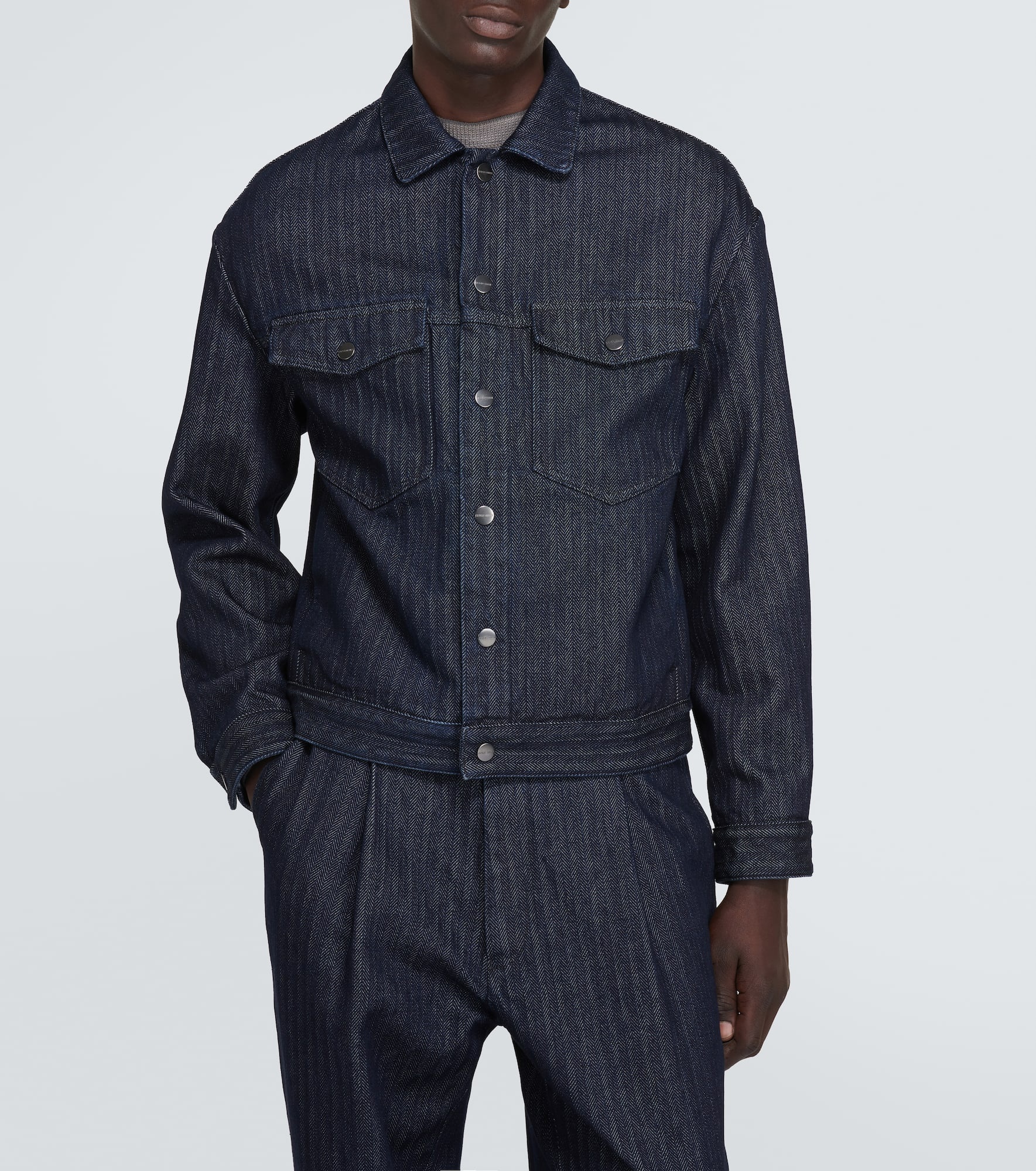 GIORGIO ARMANI Striped herringbone denim jacket mytheresa