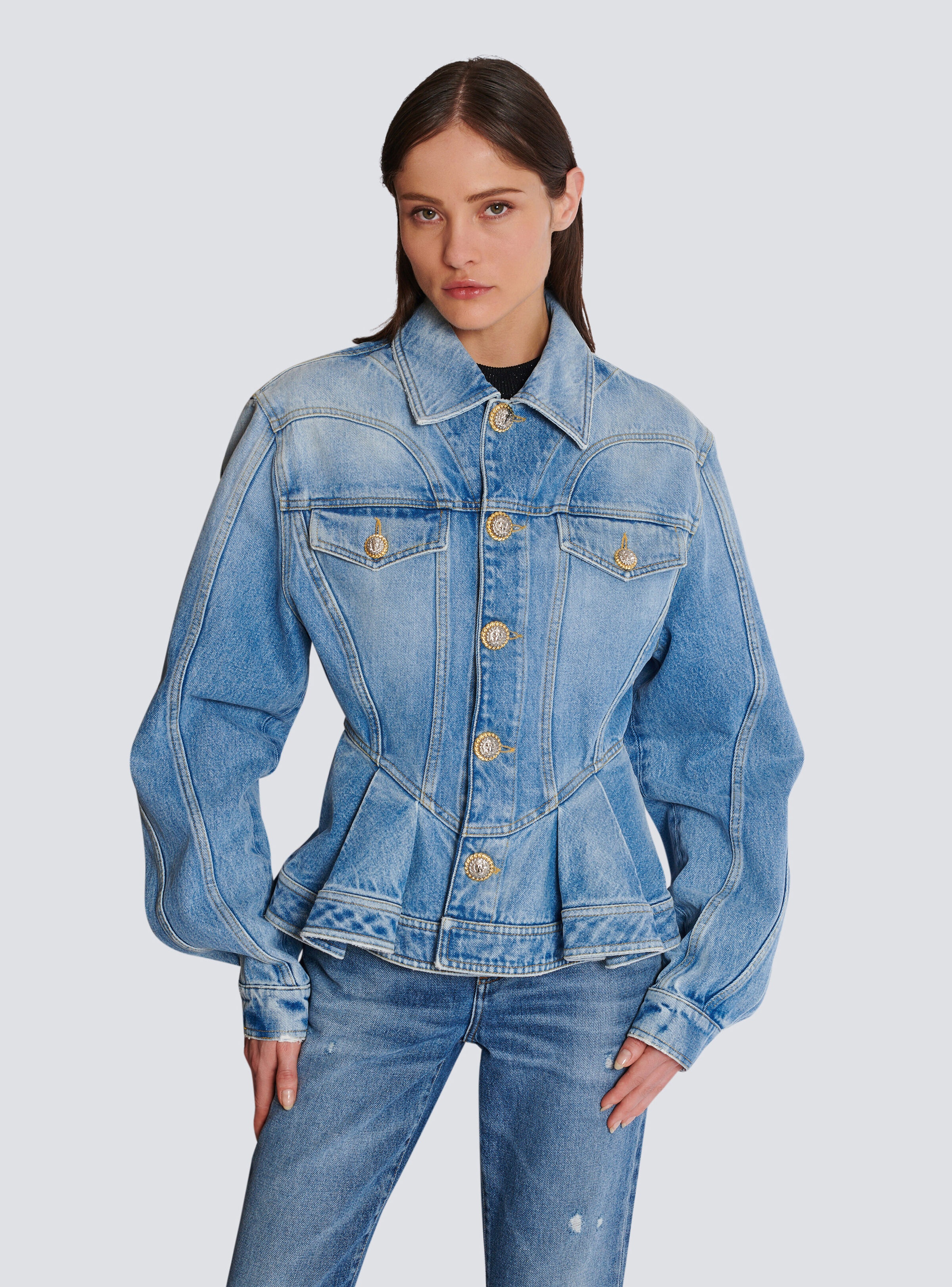 Pleated denim jacket - 6