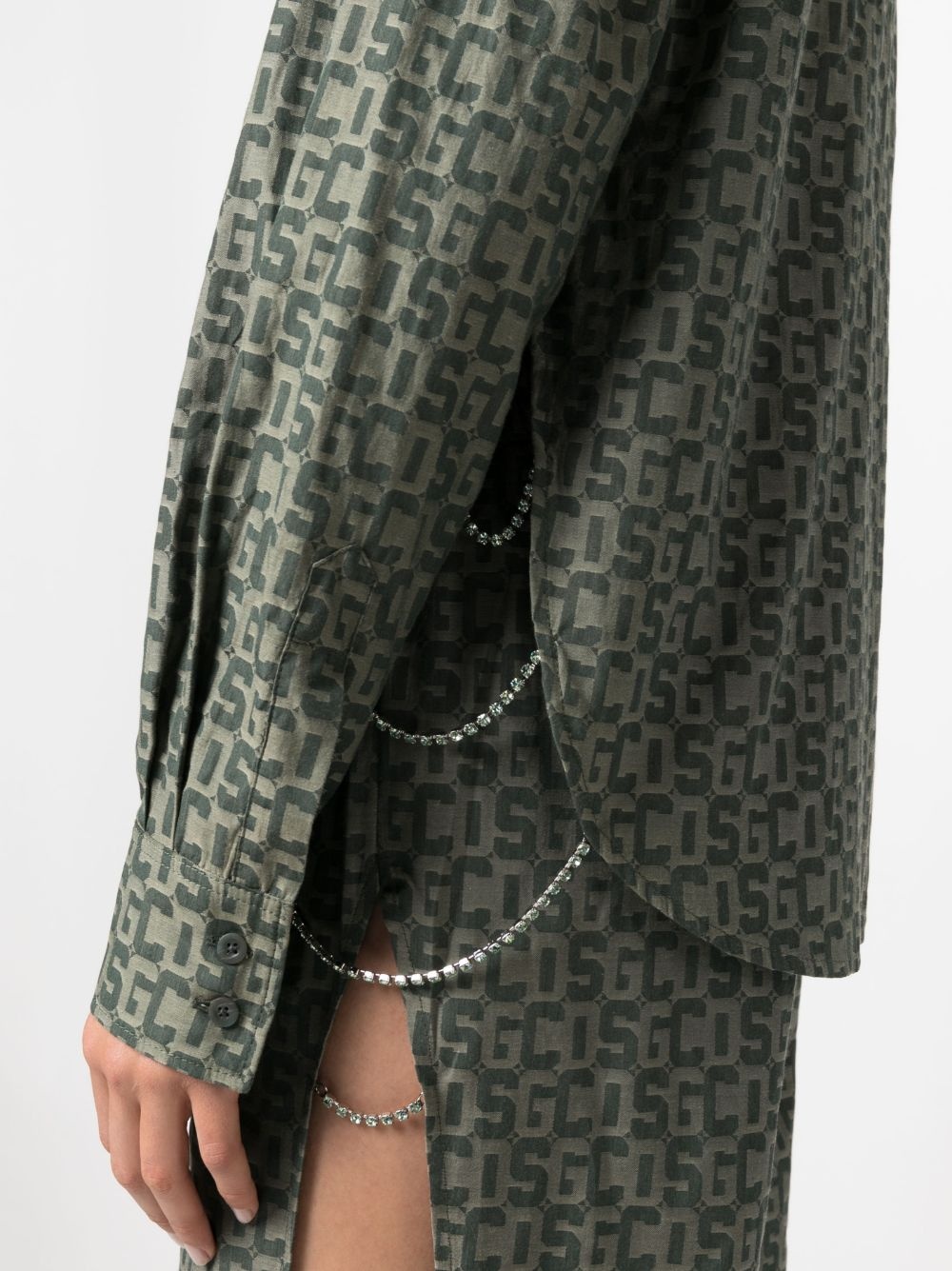 crystal-chain monogram shirt - 5
