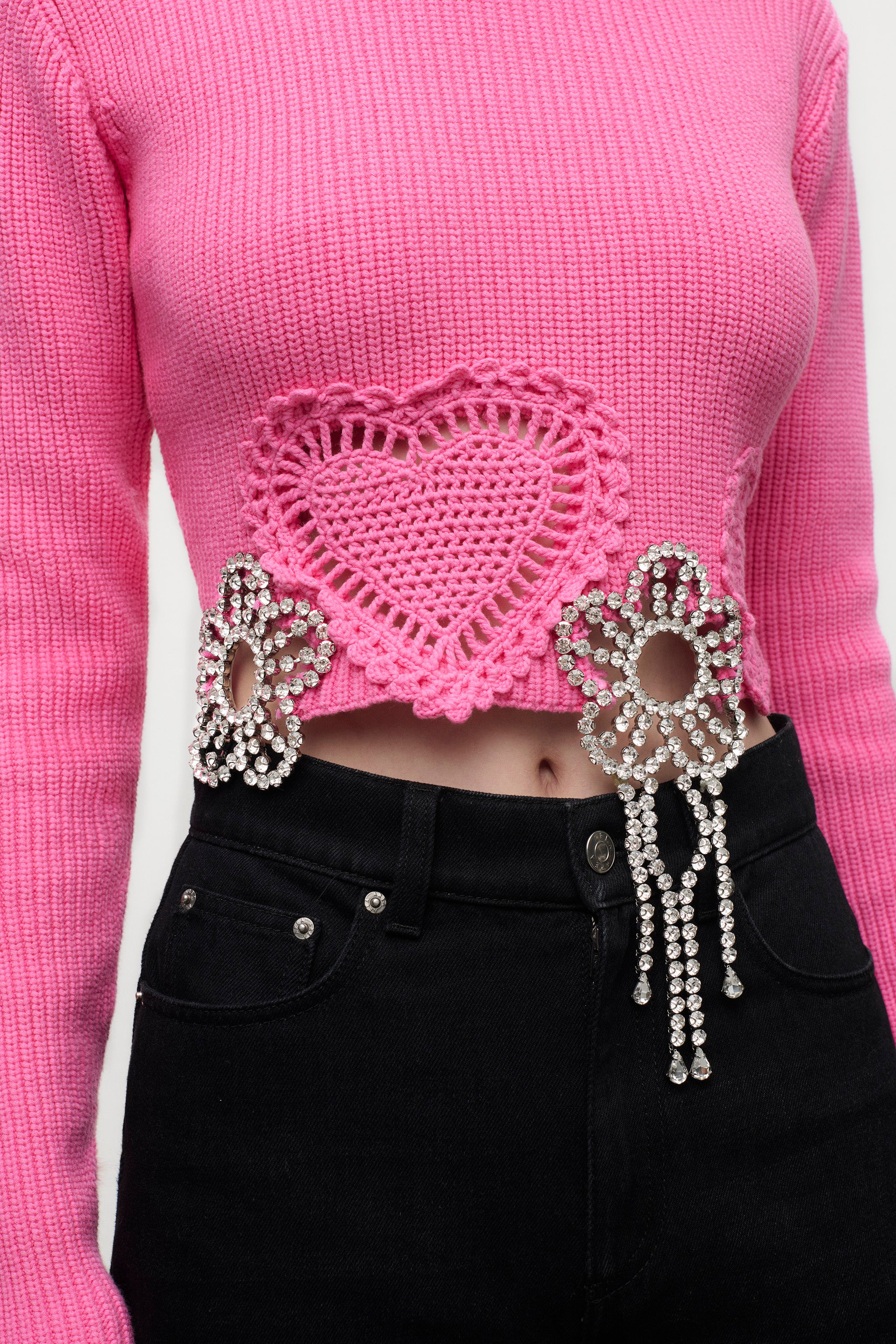 CRYSTAL CROCHET FLOWER CROPPED SWEATER - 6