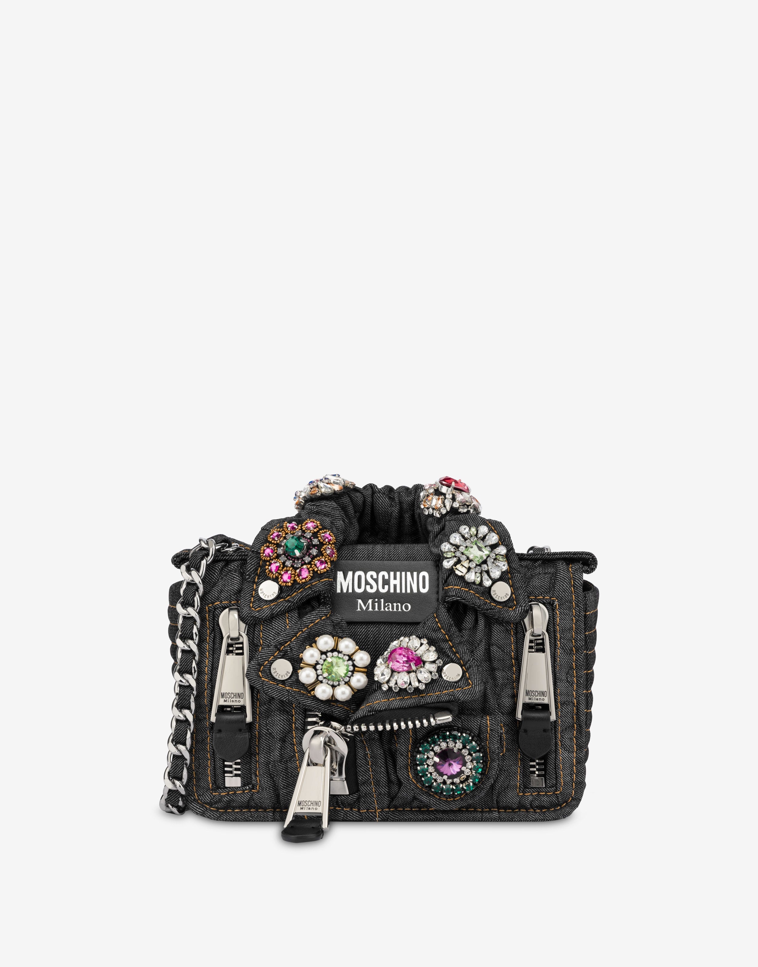 JEWELS MOSCHINO QUILTED DENIM BIKER BAG - 1