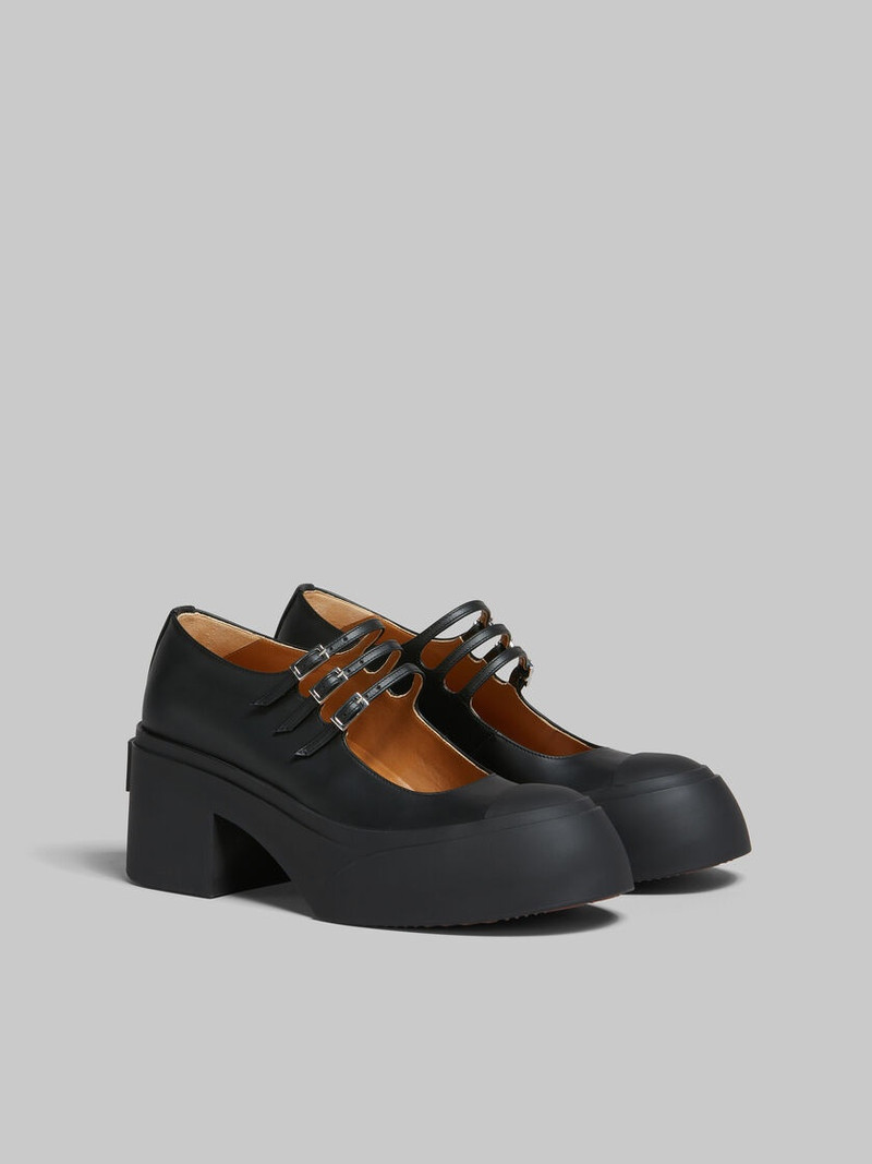 BLACK LEATHER PABLO TRIPLE-BUCKLE MARY JANE SHOE 2