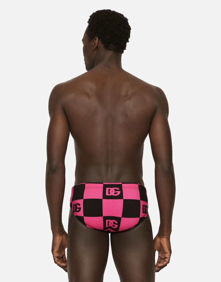 Damier-print swim briefs with DG logo - 5
