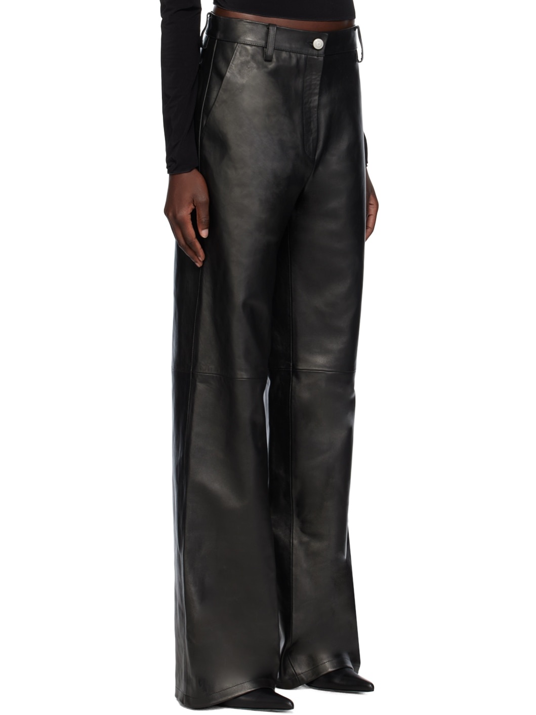 Black Paneled Leather Pants - 2