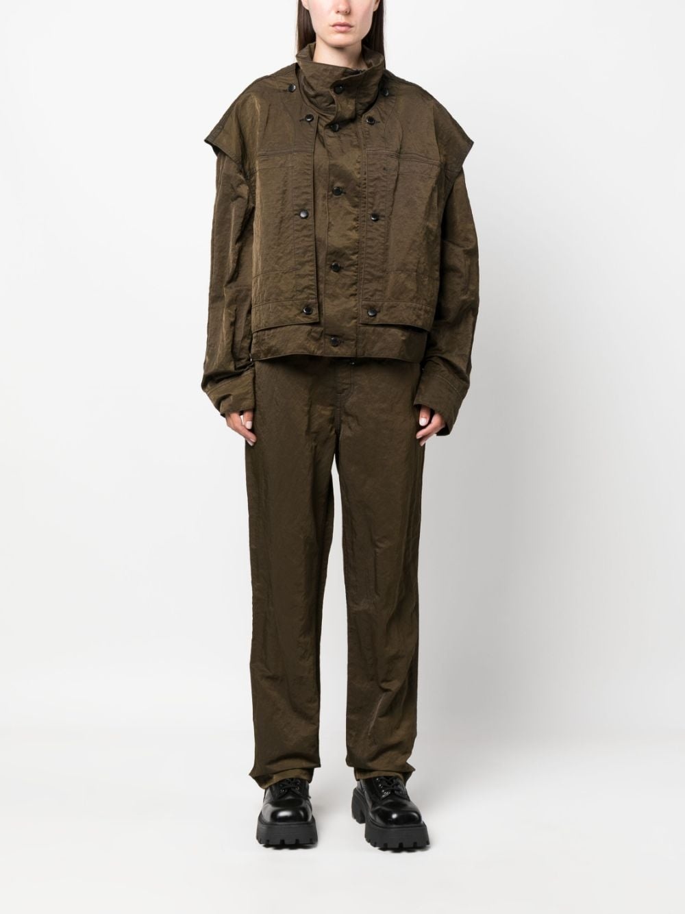 crinckled-finish straight-leg trousers - 2