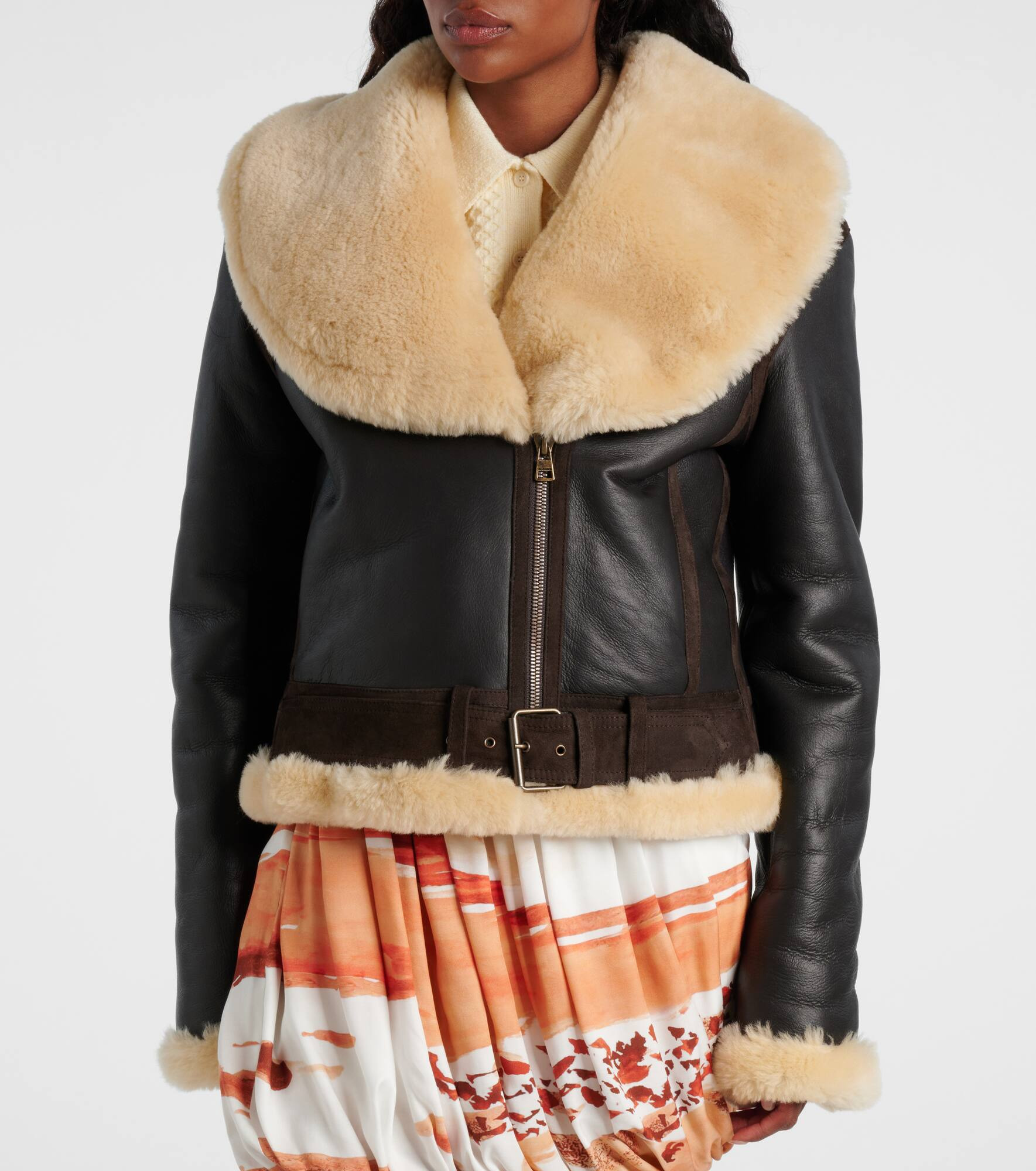 Shearling-trimmed leather jacket - 6