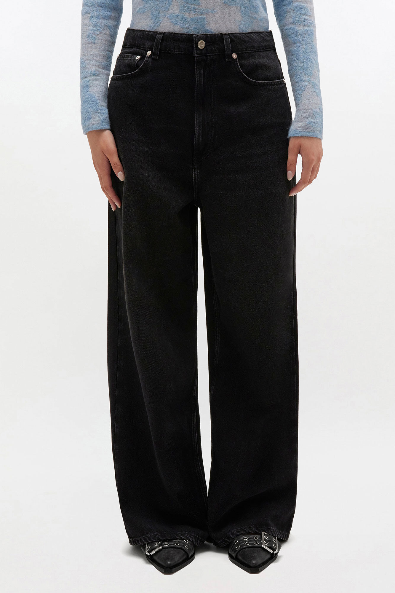 BLACK WASHED BAGGY JEANS - 3