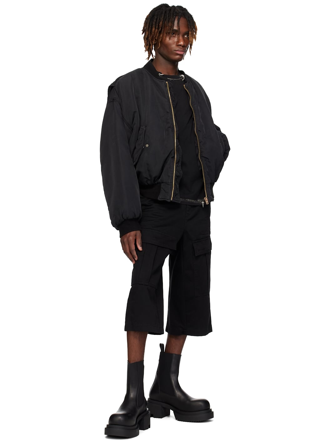 Black Curved Bomber Jacket - 4