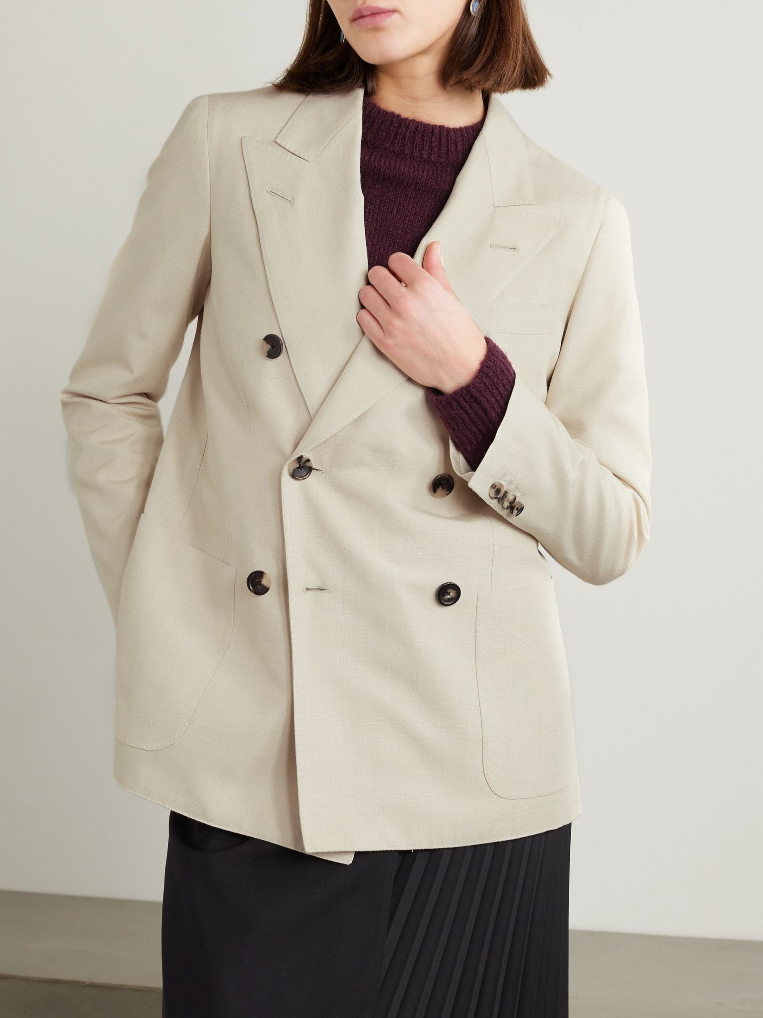Double-breasted silk-dupioni blazer Cream - 3