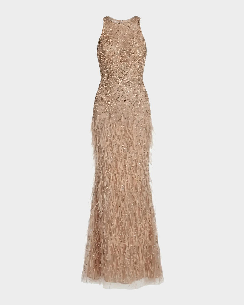 Beaded Feather-Trimmed Gown 1
