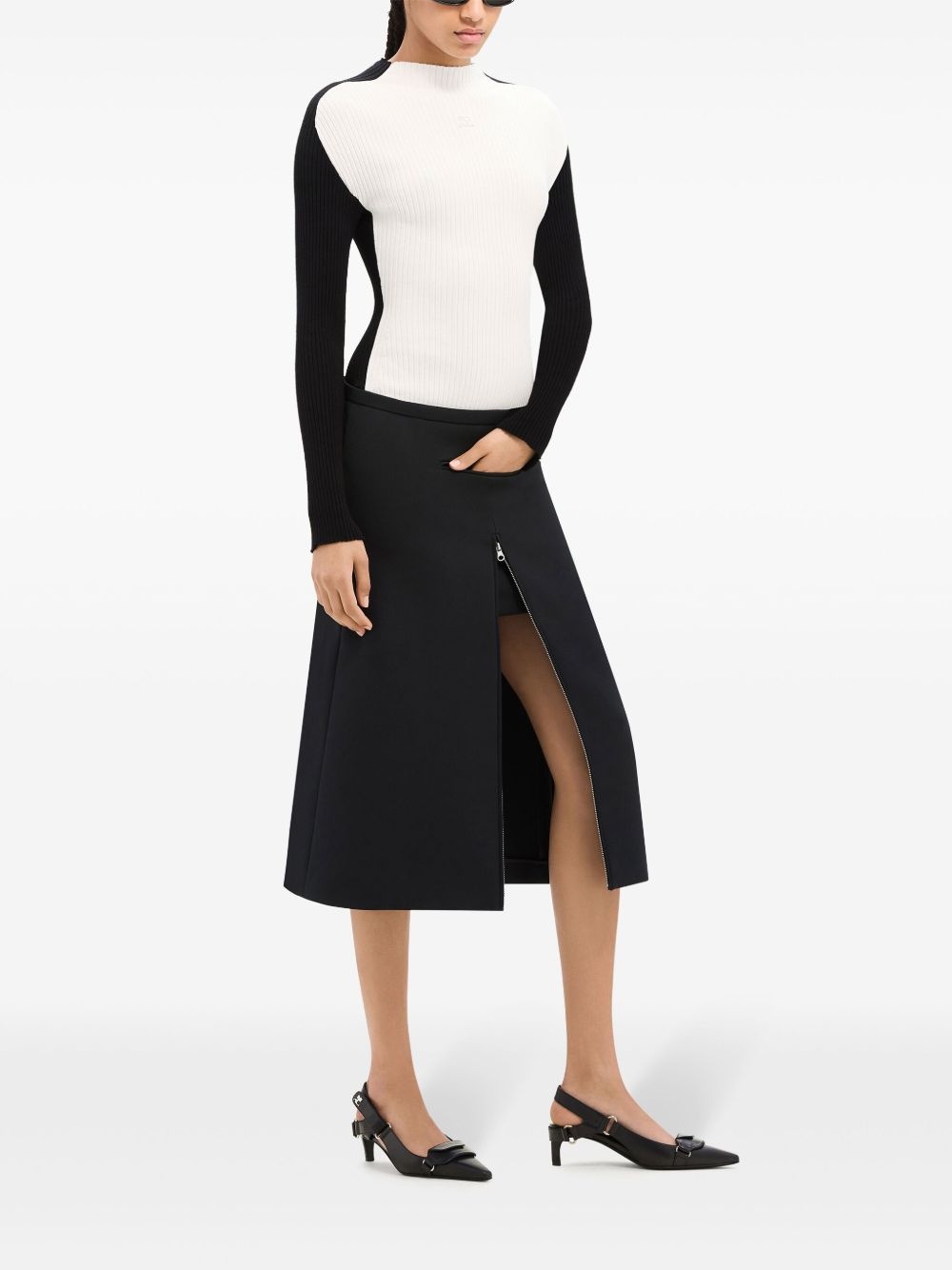 zip-detail twill midi skirt - 3