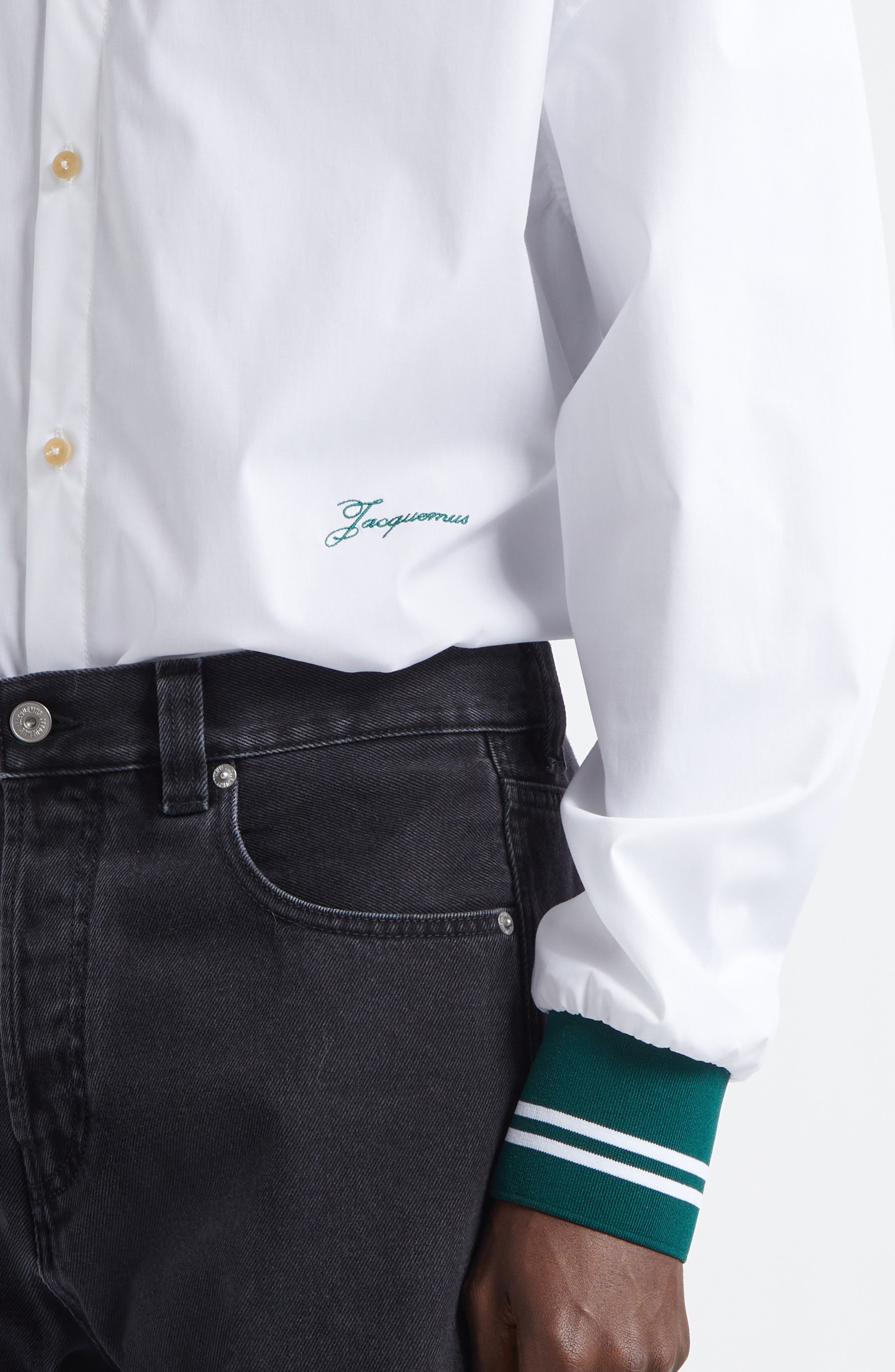 Jacquemus La Chemise Baseball Stretch Cotton Button-Up Shirt in White at Nordstrom - 5