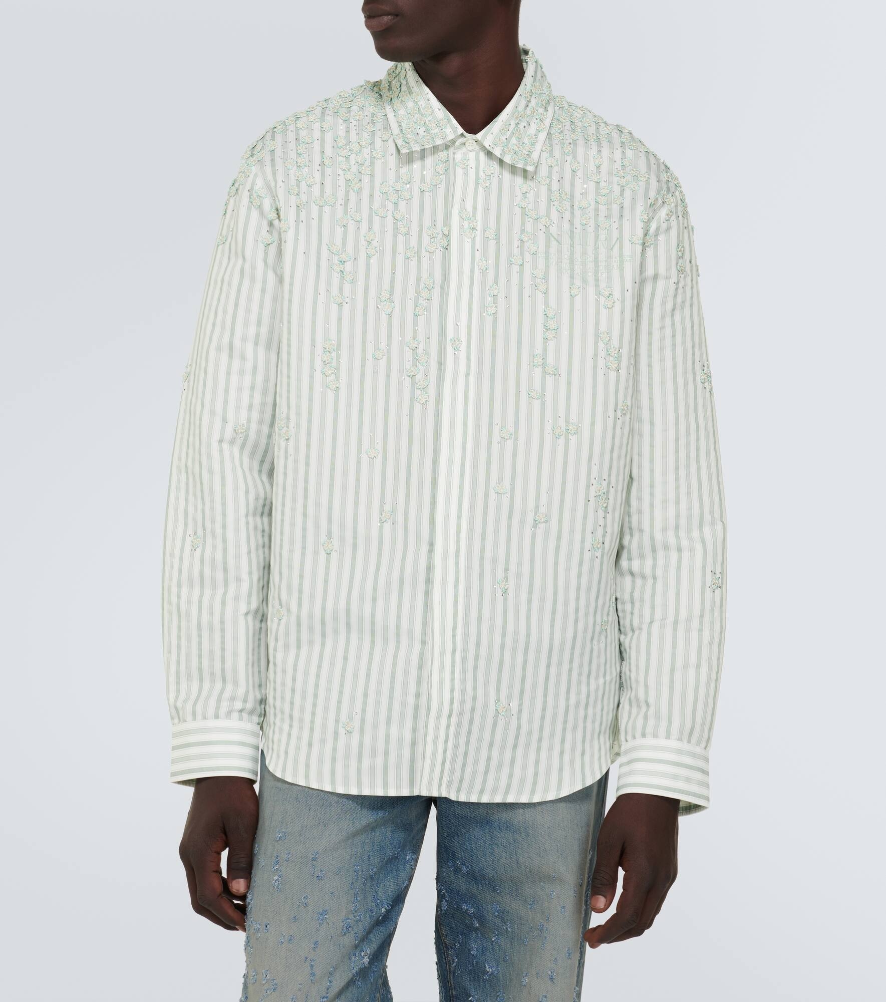Floral-appliqué striped shirt - 3