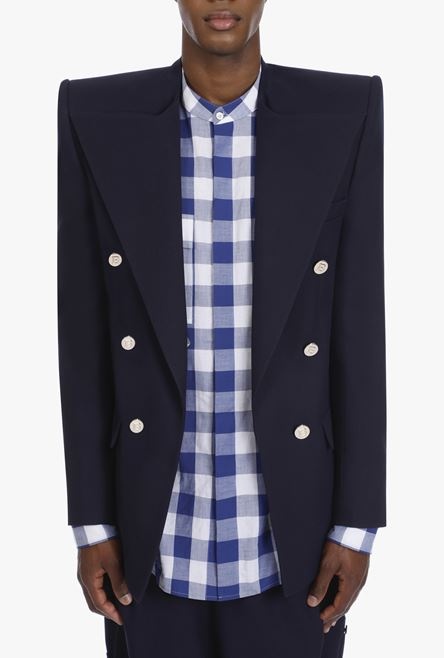 Oversized navy blue wool blazer with double-breasted buttoned fastening - 5