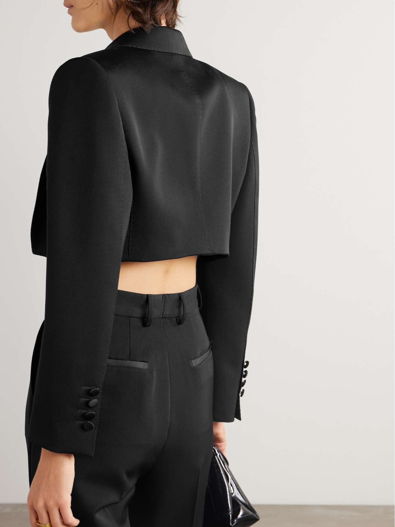 Cropped satin-trimmed wool-blend gabardine blazer - 4