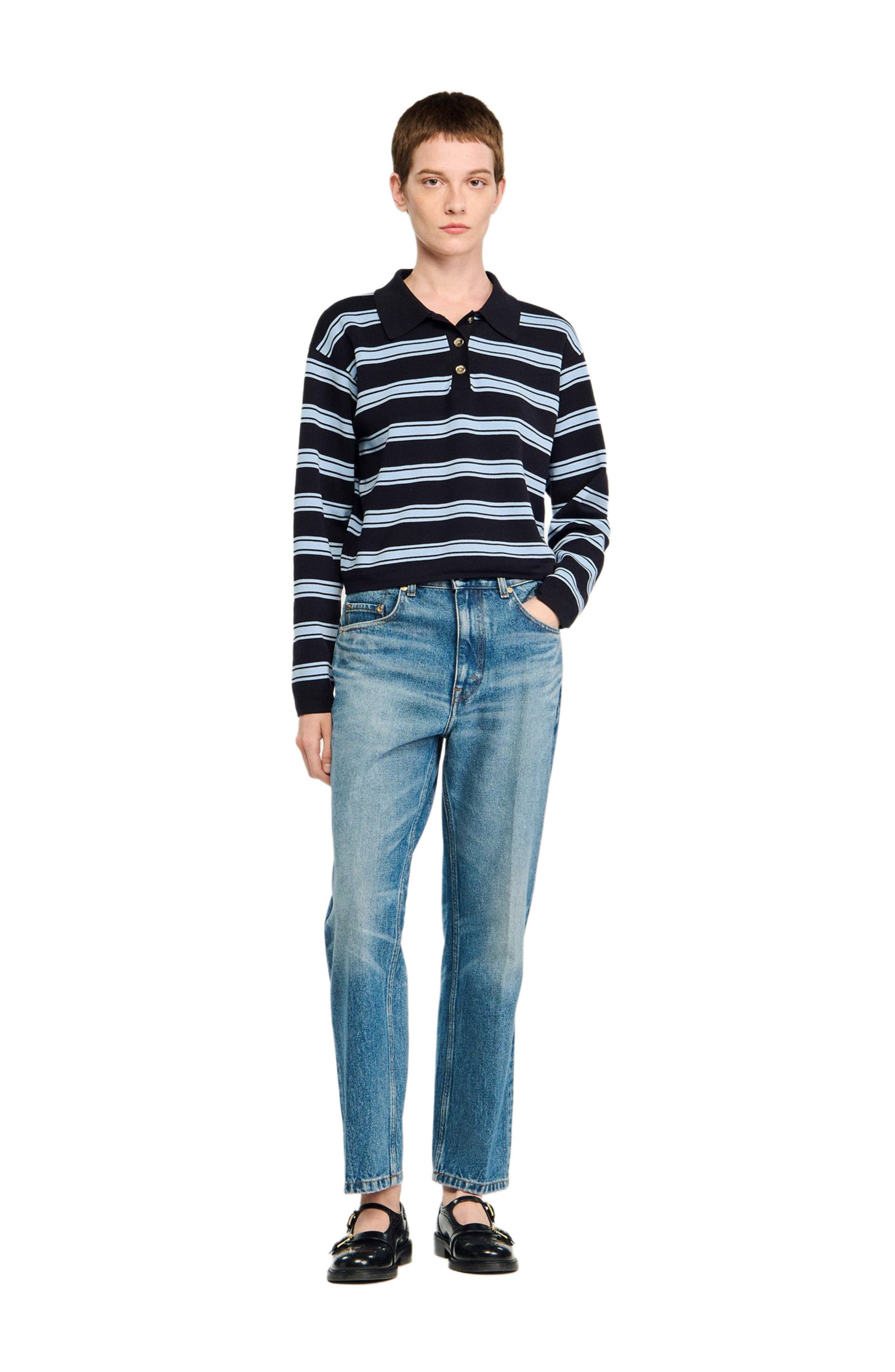 SANDRO Striped polo sweater in Navy Blue at Nordstrom - 6