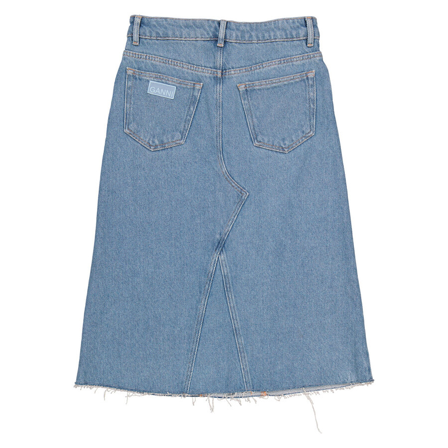 Ganni Ladies Light Blue Stone Denim Organic Cotton Midi Skirt - 6