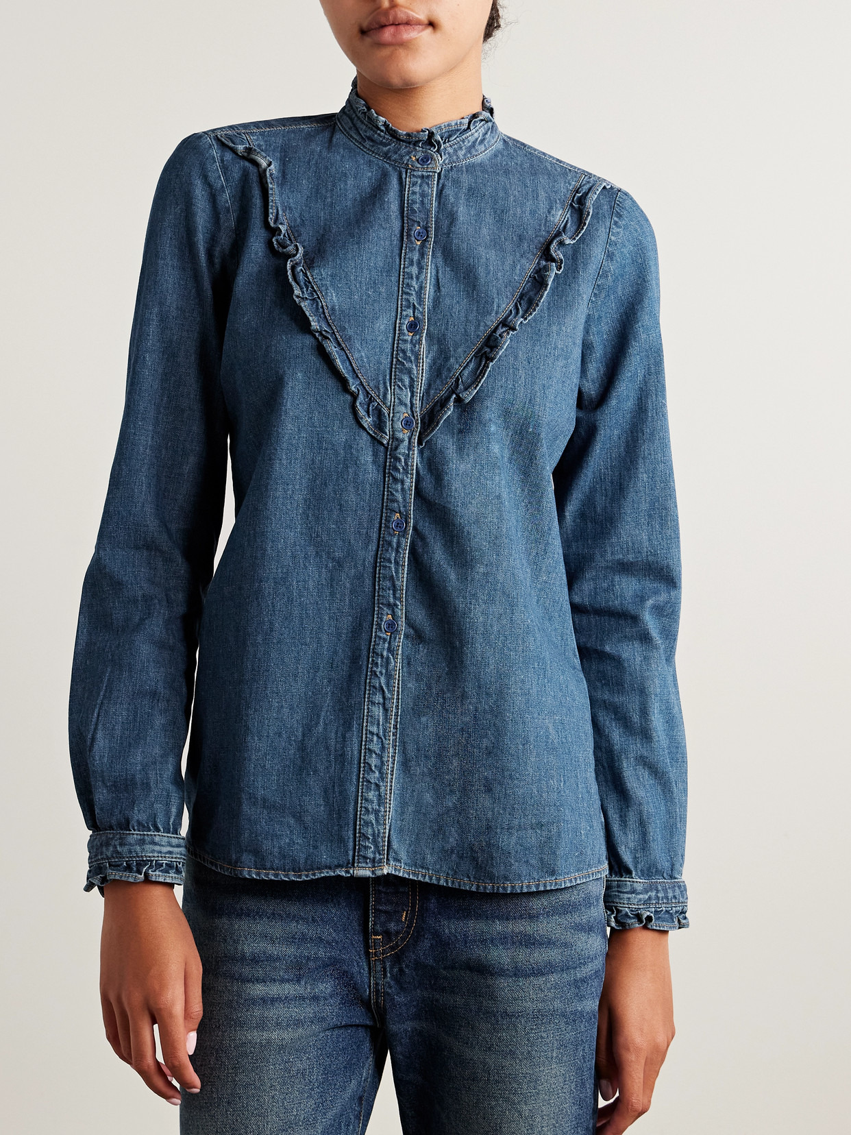 Marcela Ruffled Denim Shirt - 4