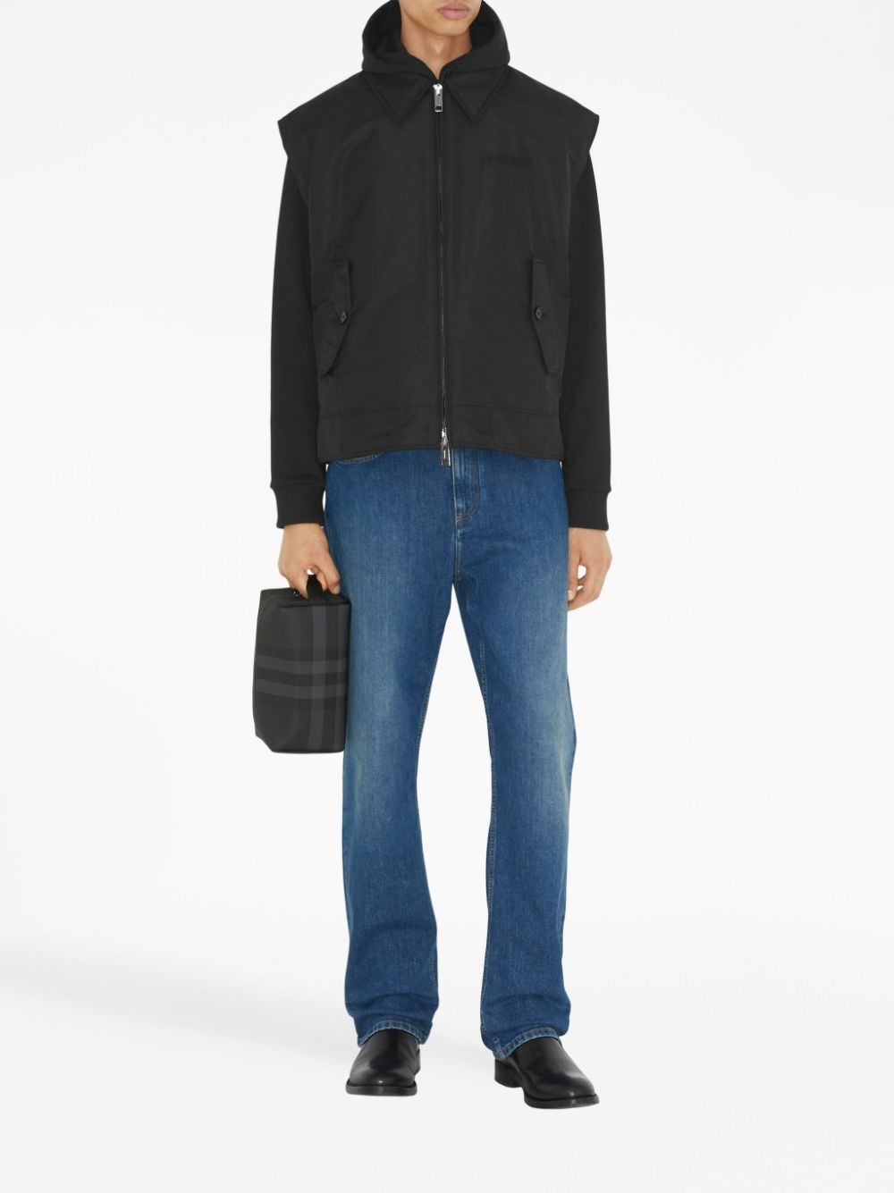 checked leather travel pouch - 2