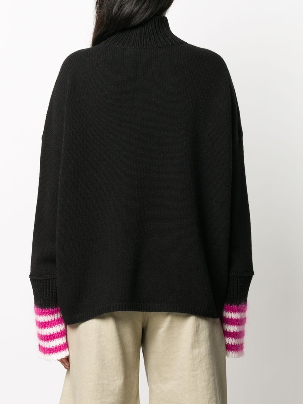 striped-cuff high-neck jumper - 4