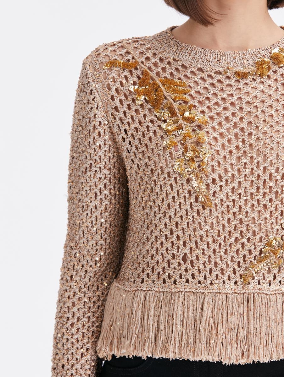 SEQUIN EMBROIDERED CROCHET PULLOVER - 5