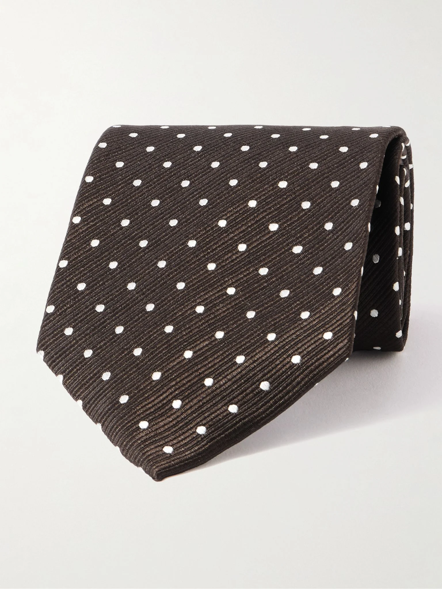 8cm Polka-Dot Silk-Twill Tie Brown - 1