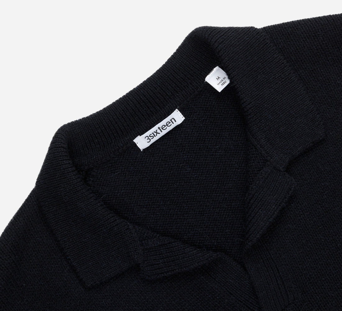 Long Sleeve Knit Polo - Black Alpaca - 3
