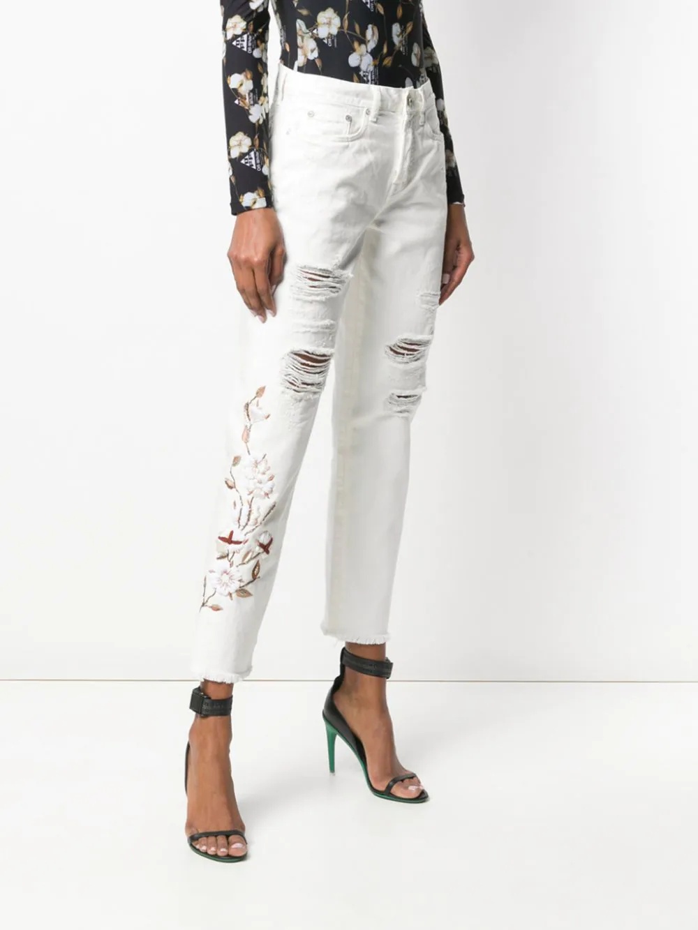 distressed flowers jeans - 3