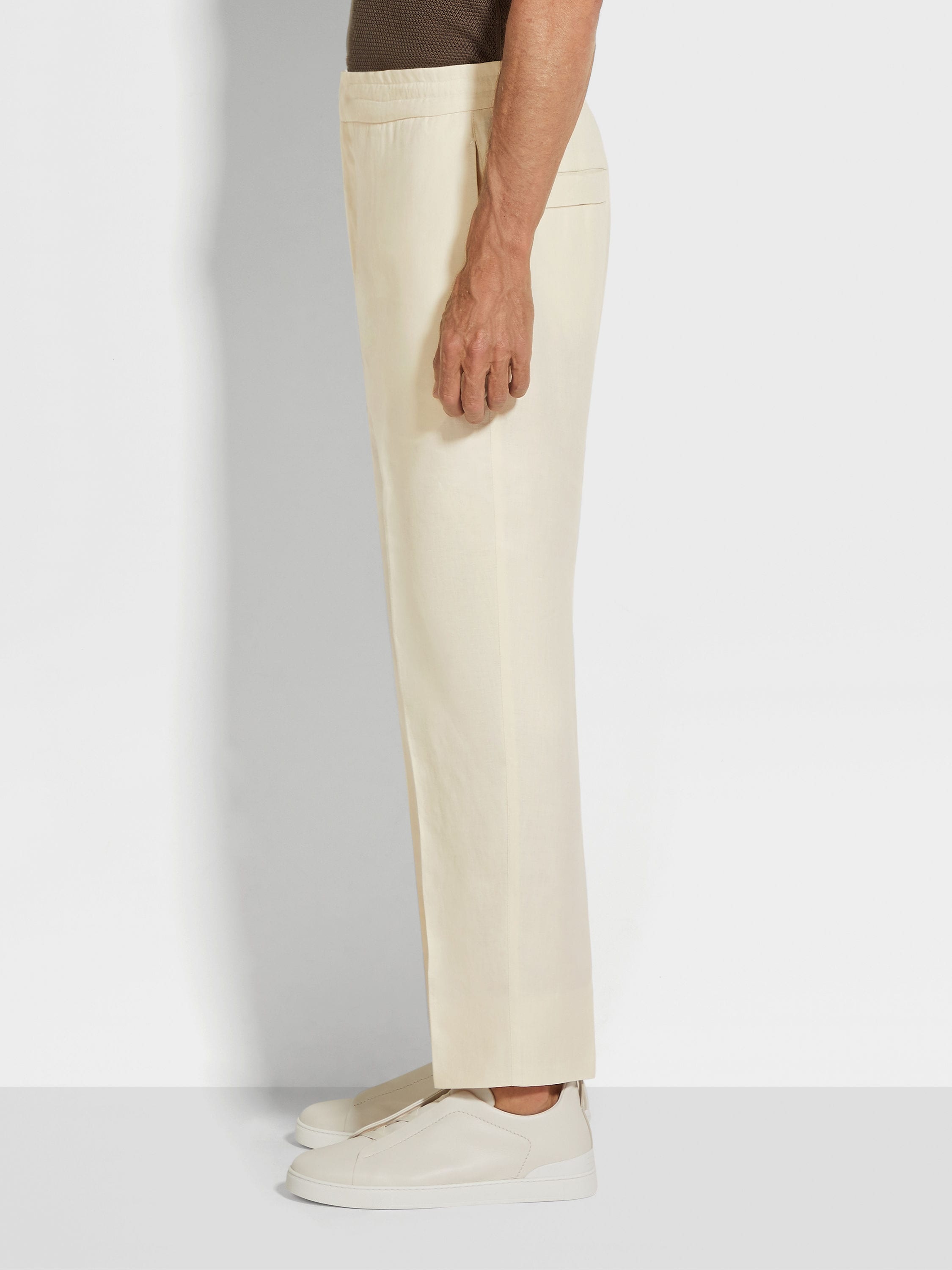 WHITE OASI LINO PANTS - 4