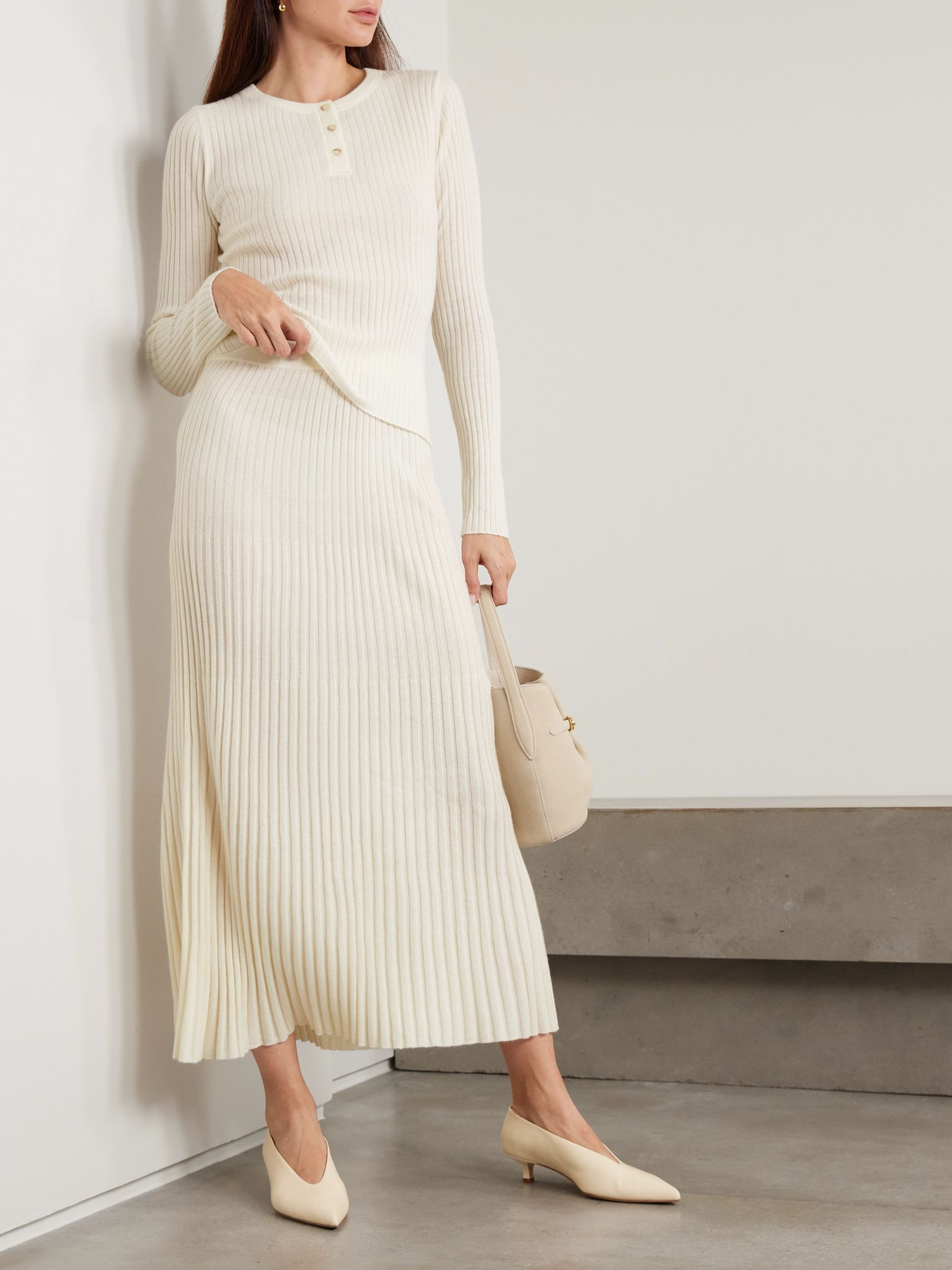 Noa ribbed organic cashmere top Ivory - 2