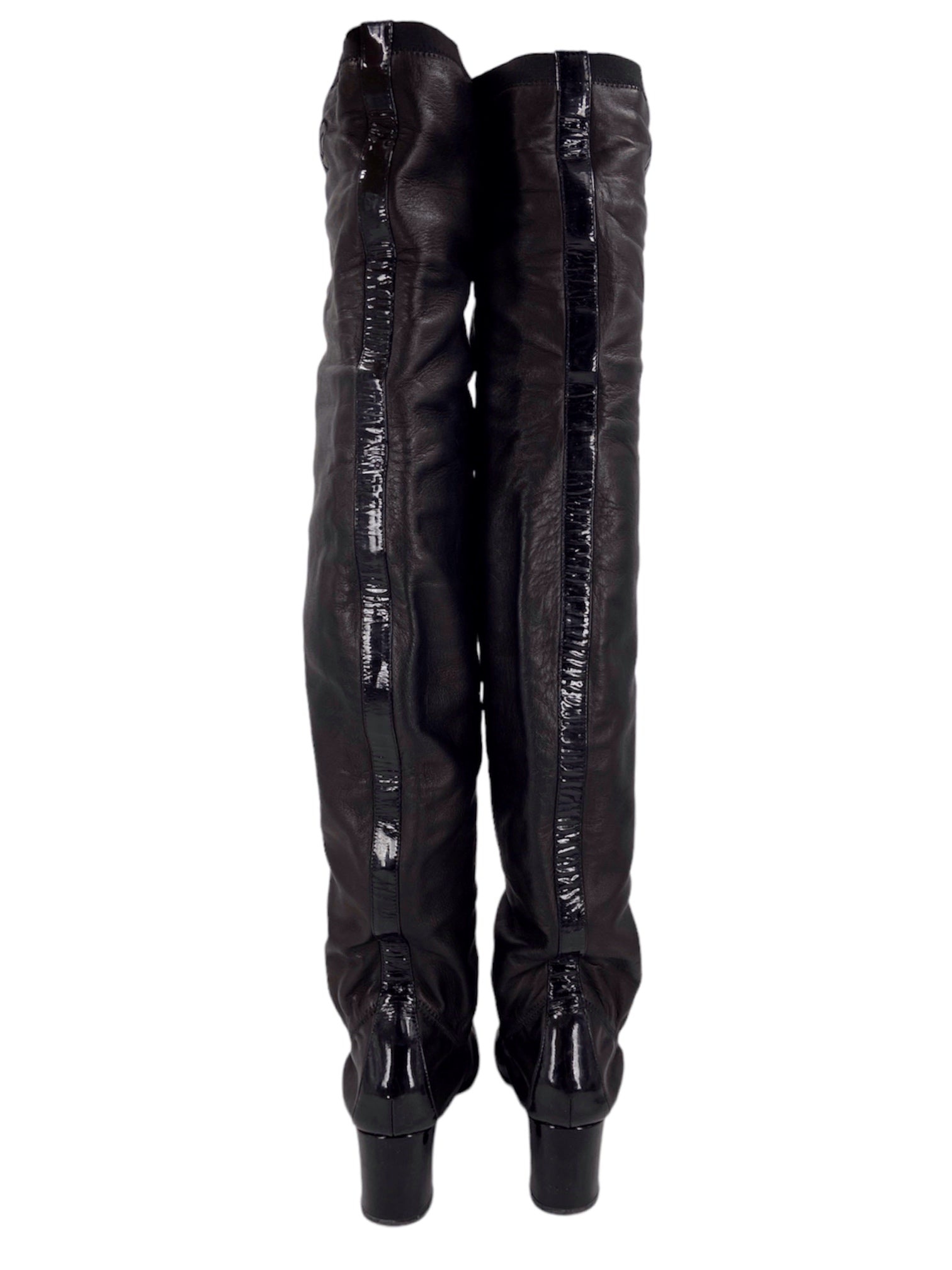 Chanel 90s Karl Lagerfeld Logo Lambskin Leather Boot 35.5 - 5