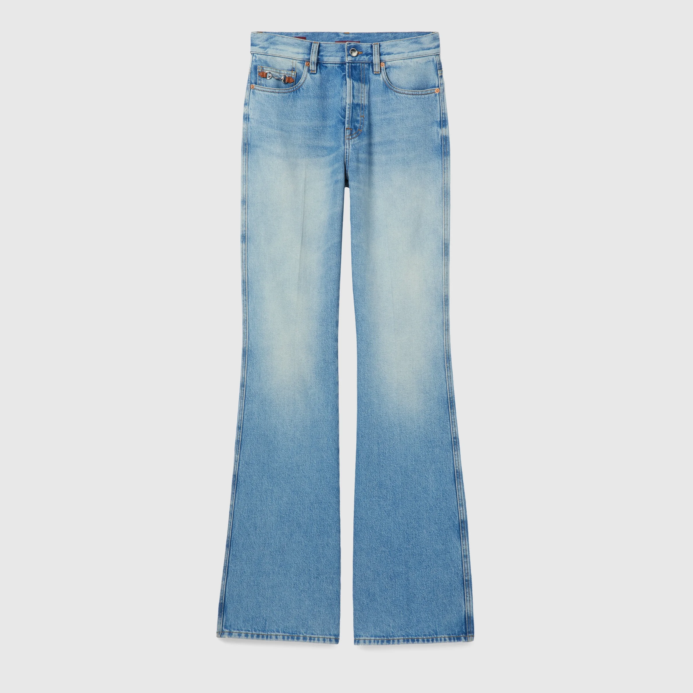 Flared bleached cotton denim pants - 1