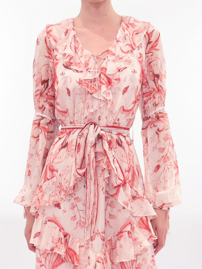 Marchesa BELTED SILK CHIFFON MAXI DRESS outlook
