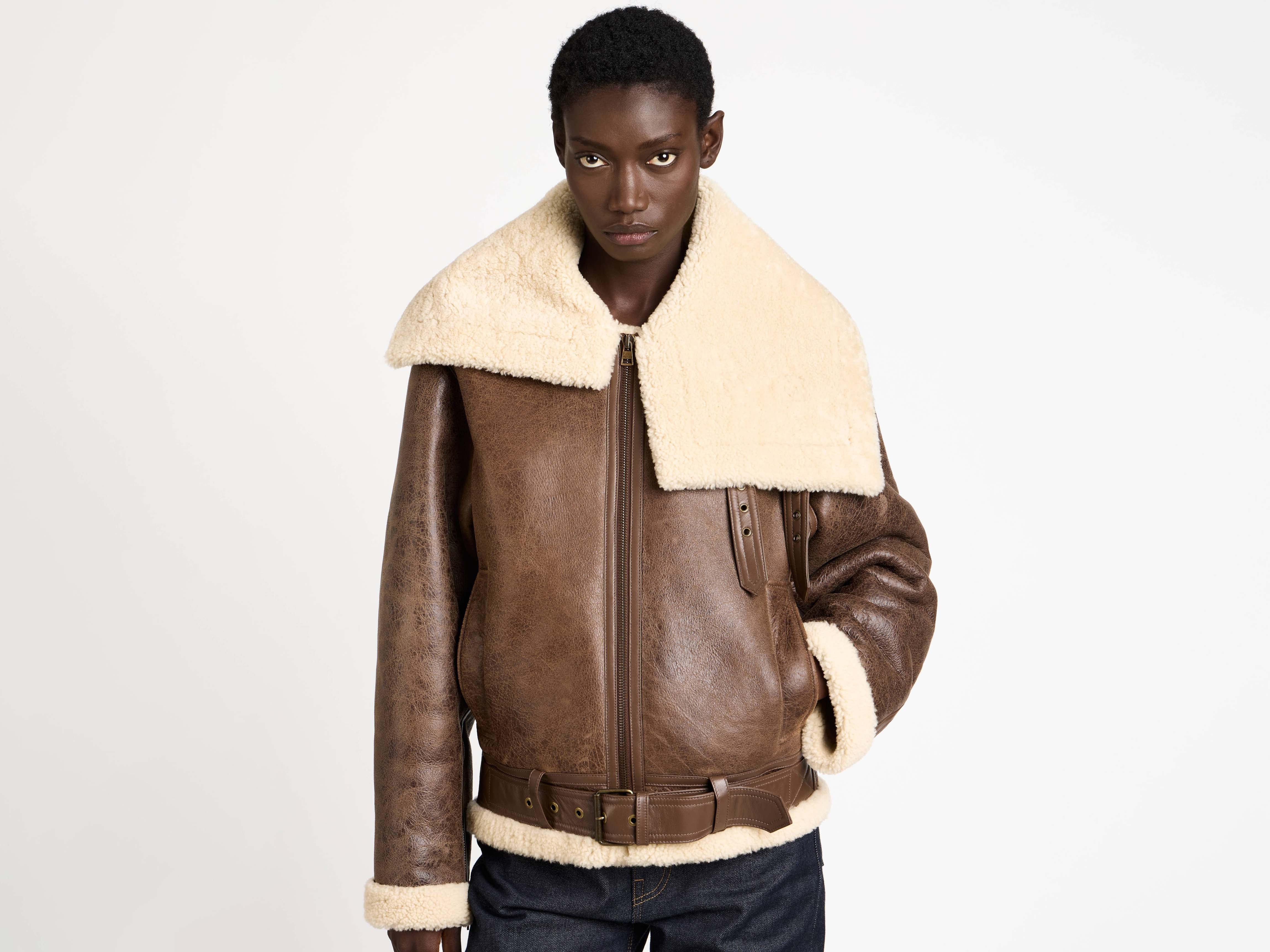 WOMENS SHEARLING LEATHER JACKET IN BROWN - 7