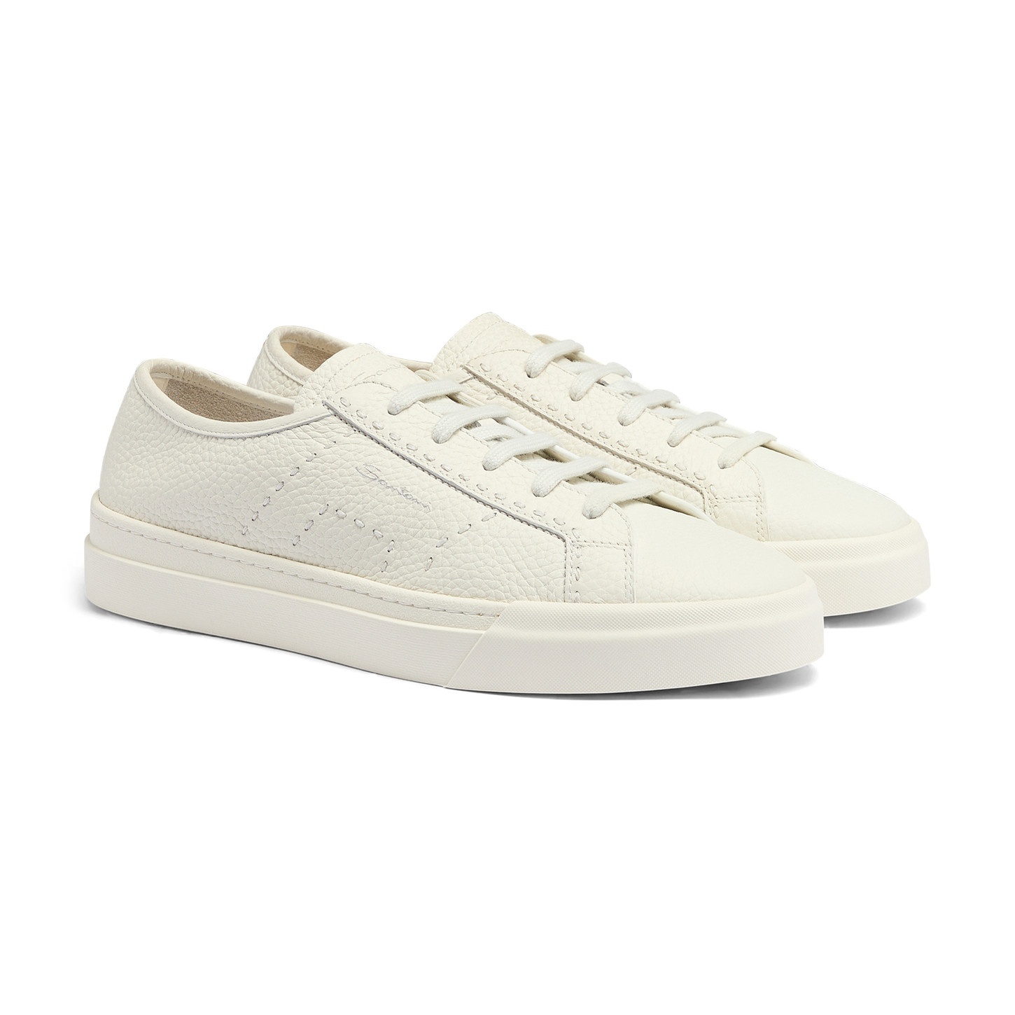 Men's white tumbled leather Double Buckle Sneaker - 3
