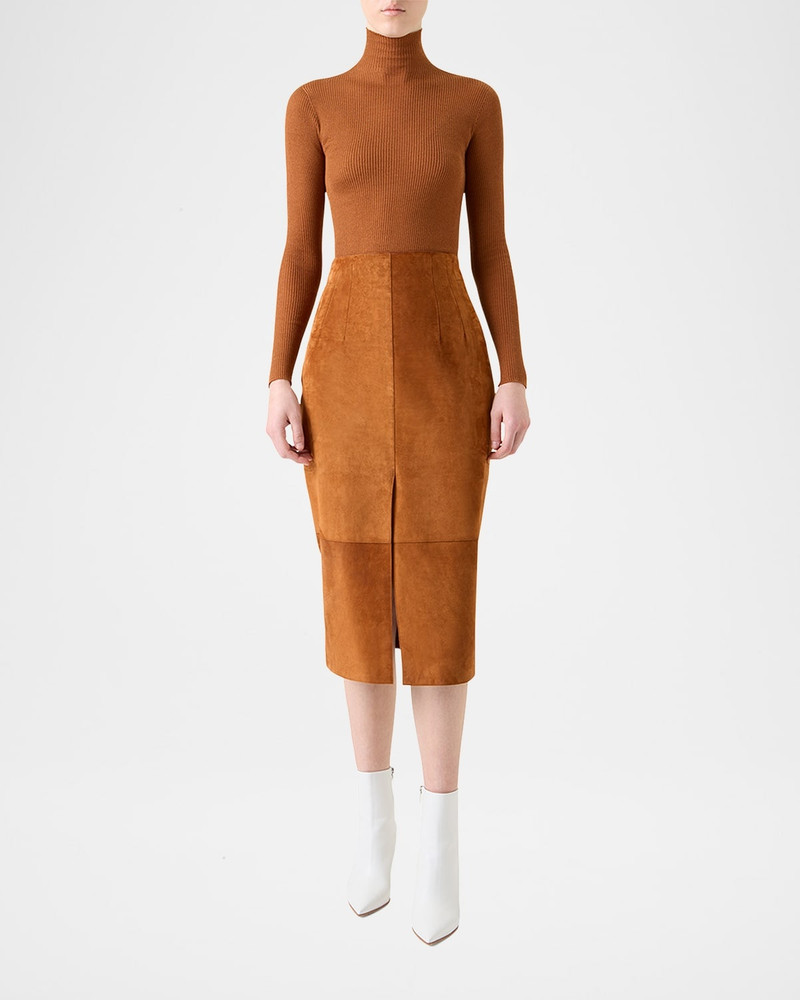 AKRIS Lamb Suede Slit Midi Pencil Skirt outlook