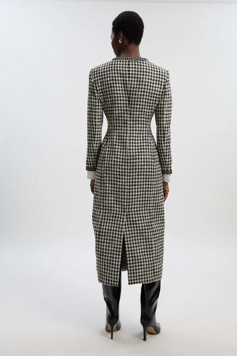 Petite Tailored Check Contrast Sleeve Pocket Front Midi Dress 4