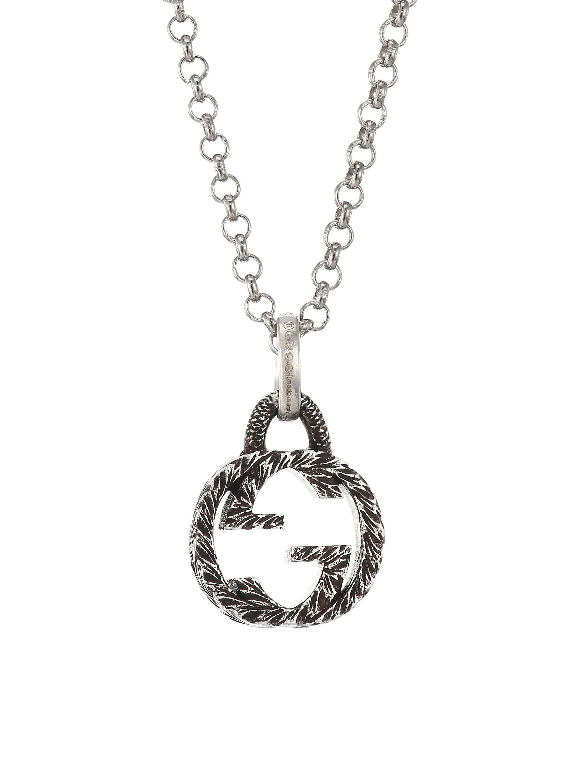 Men's GG Interlocking Sterling Silver Logo Charm Pendant Necklace - Silver - 1