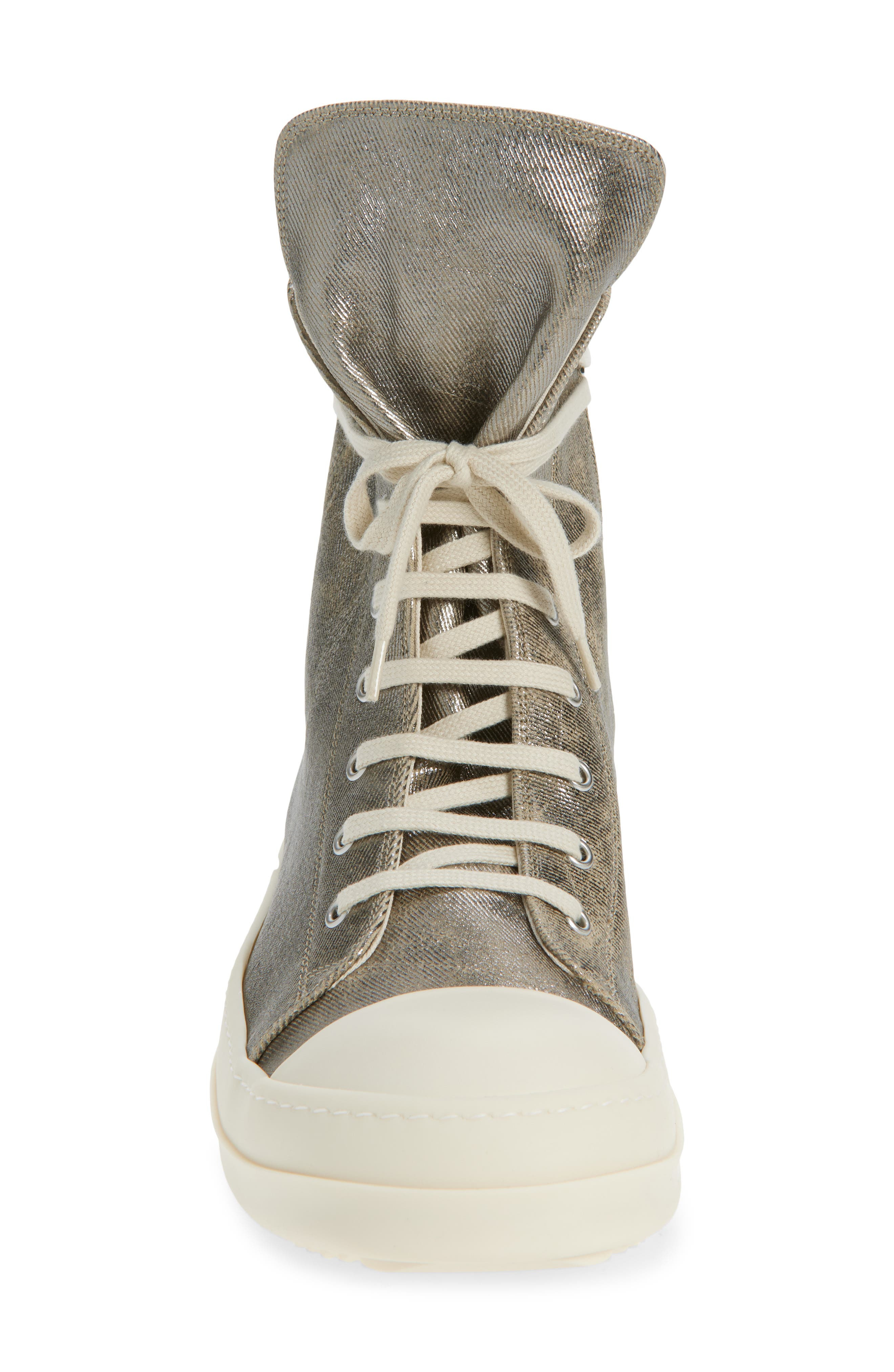 Rick Owens DRKSHDW Darkshadow Foiled Denim High Top Sneaker in Palladium/Milk/Milk at Nordstrom - 4