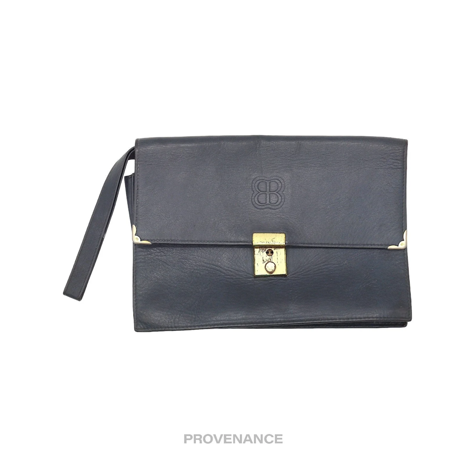 Balenciaga BB Logo Clutch Bag - Navy Leather - 1