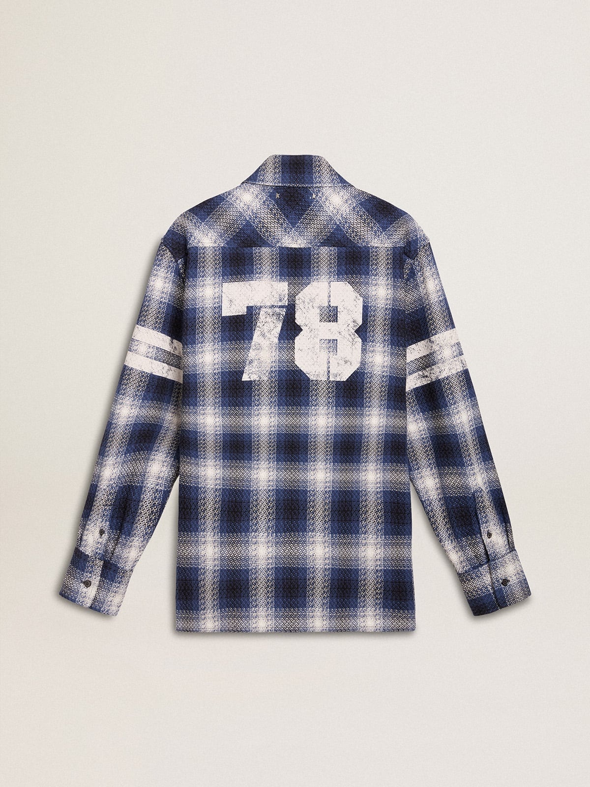 Men's blue 3D checkered shirt with print on the back - 7