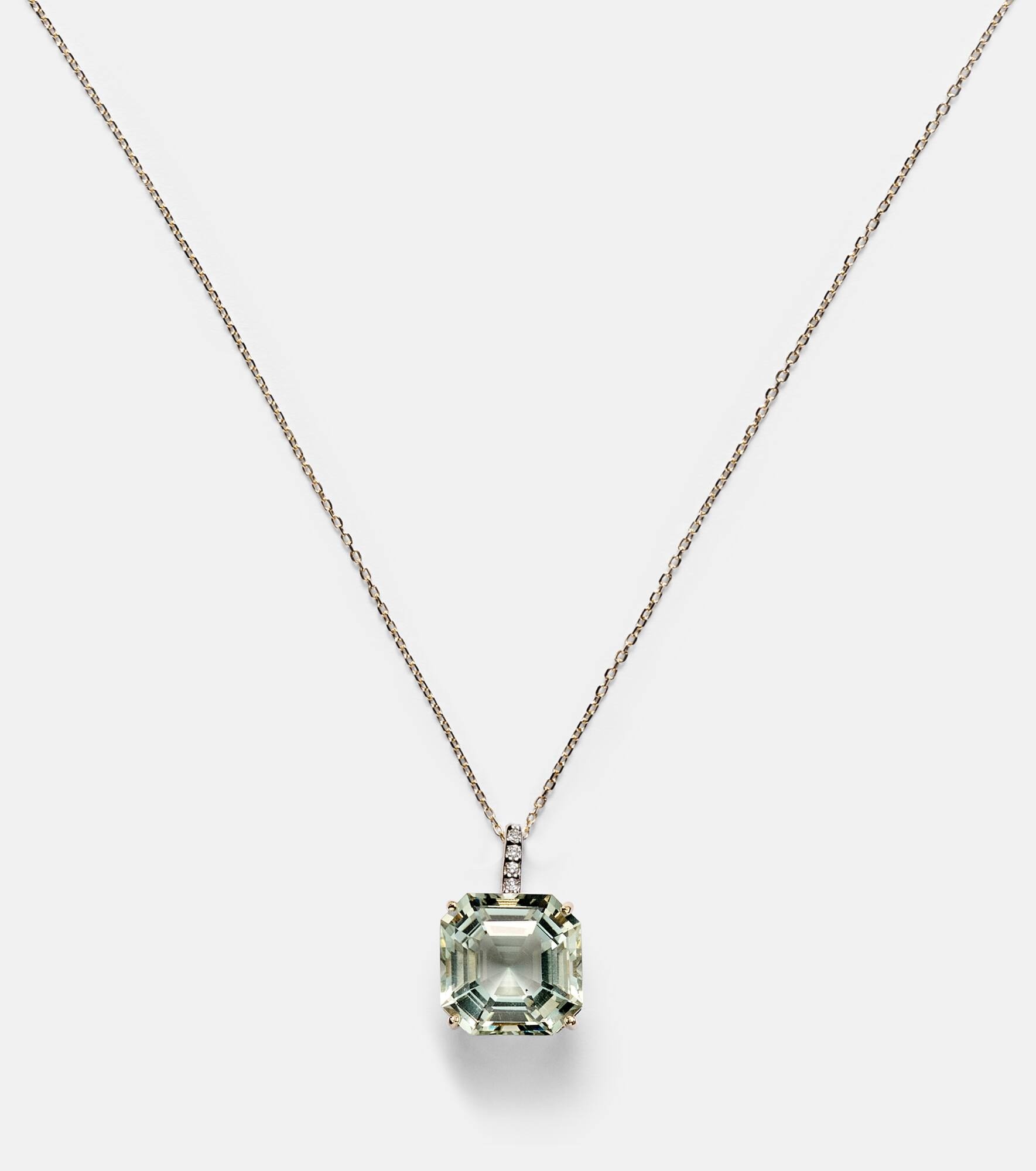 14kt gold necklace with green amethyst and diamonds - 4