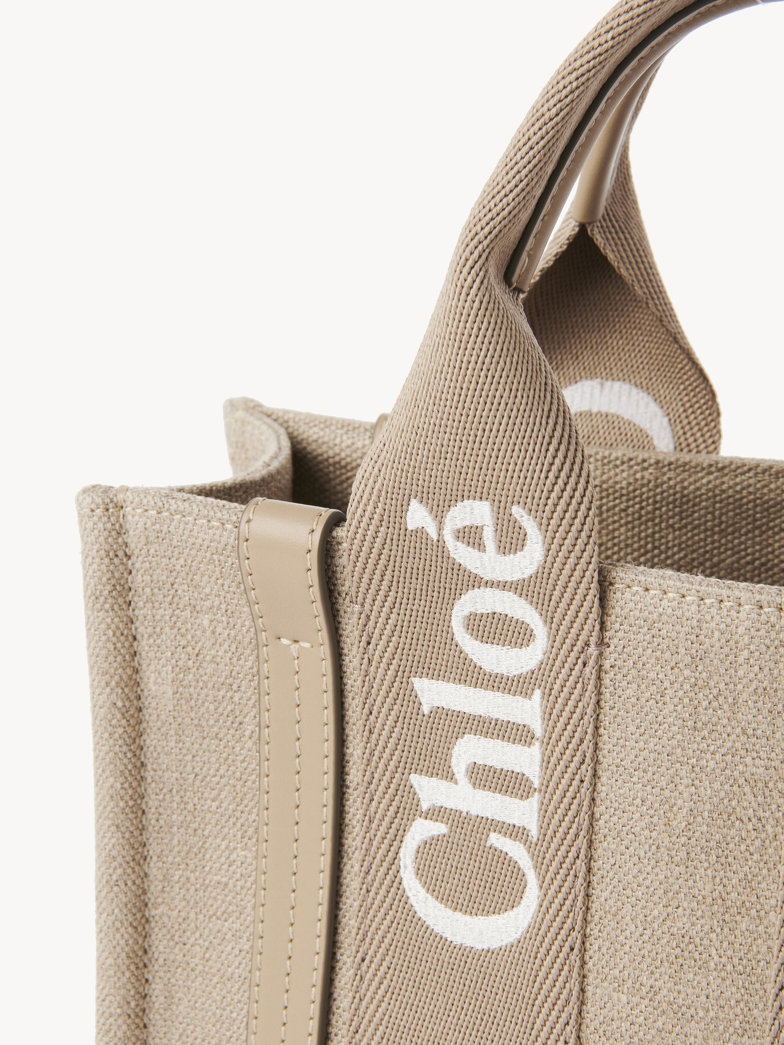 WOODY TOTE BAG IN LINEN & LEATHER - 6