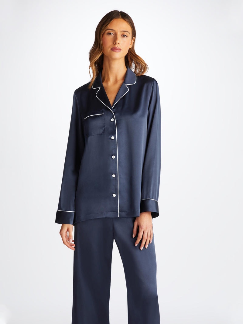 Women's Pajamas Bailey Silk Satin Navy - 3