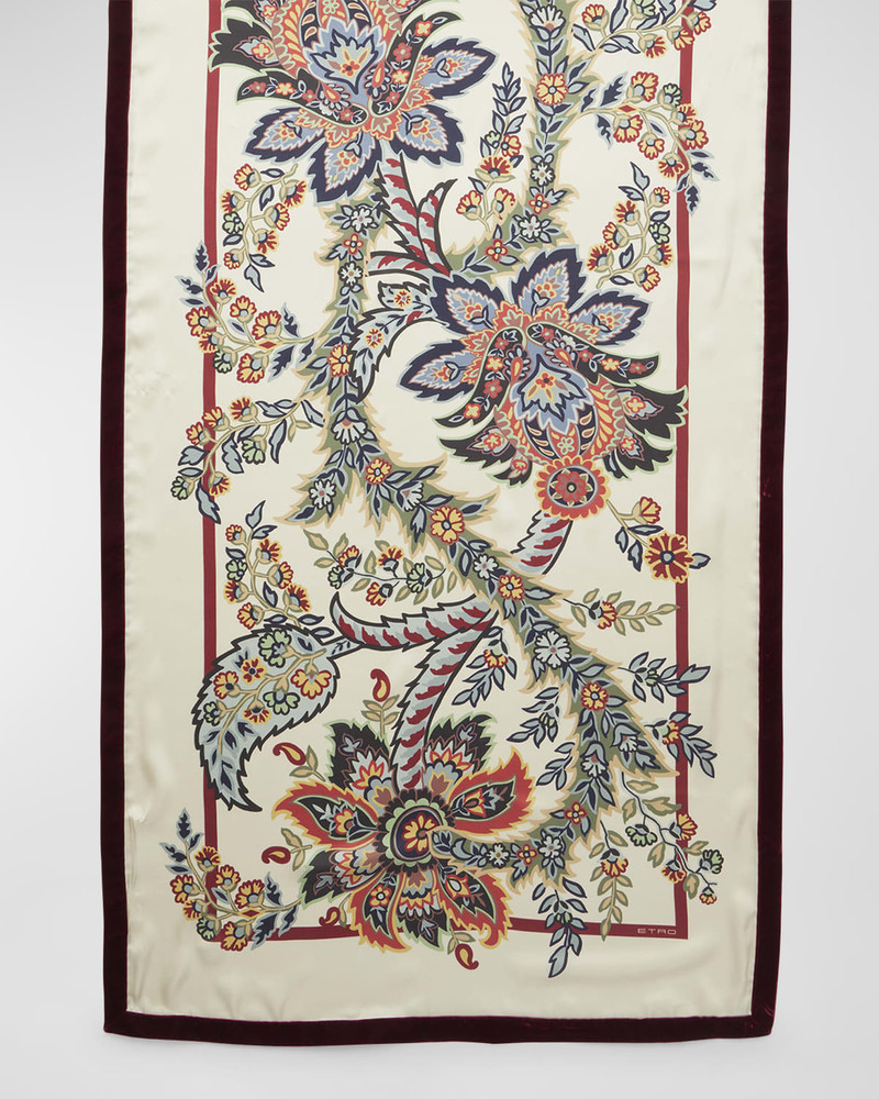 Bohemian Print Scarf With Velvet Trim 1