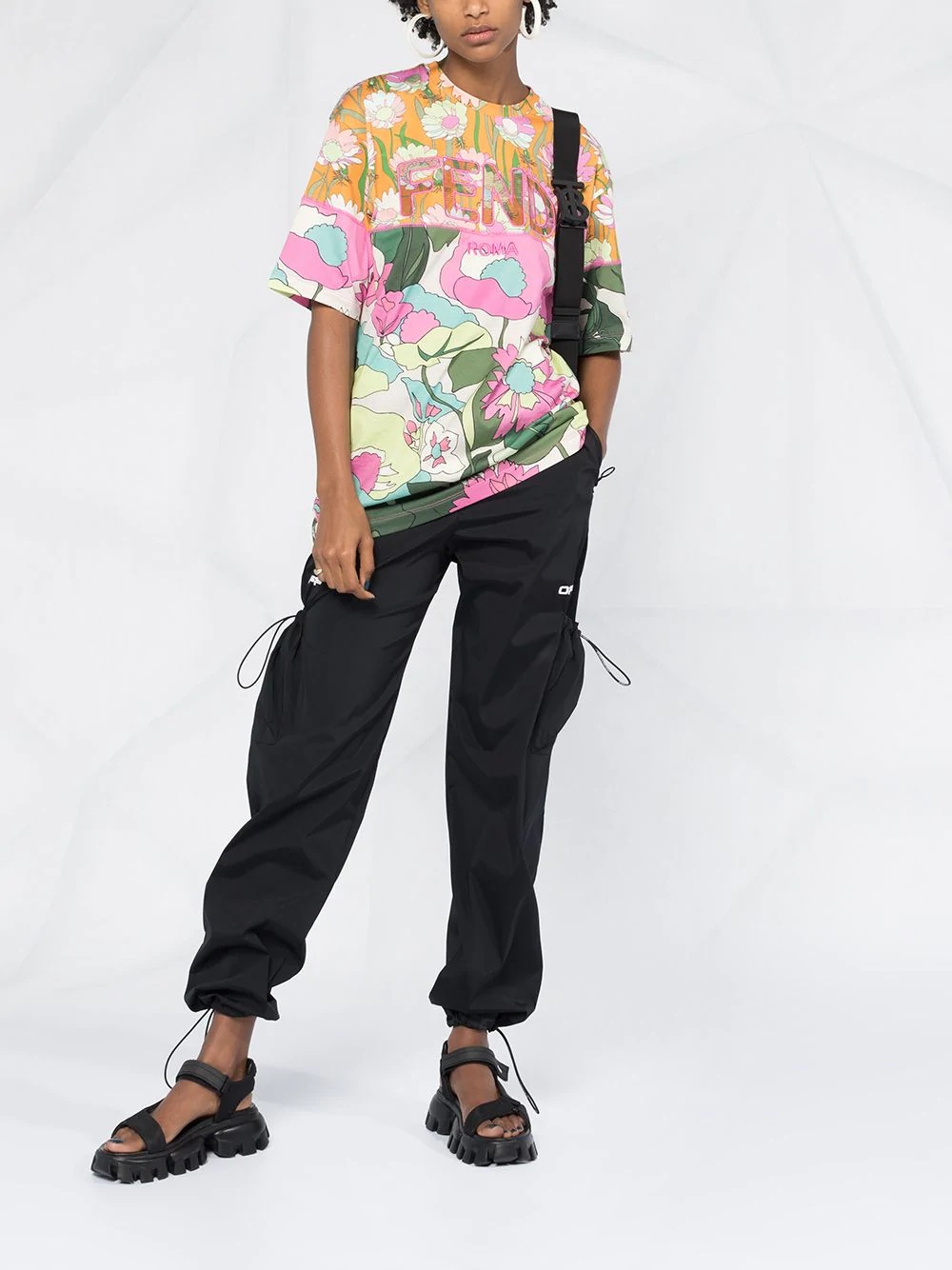 panelled floral-print T-shirt - 2