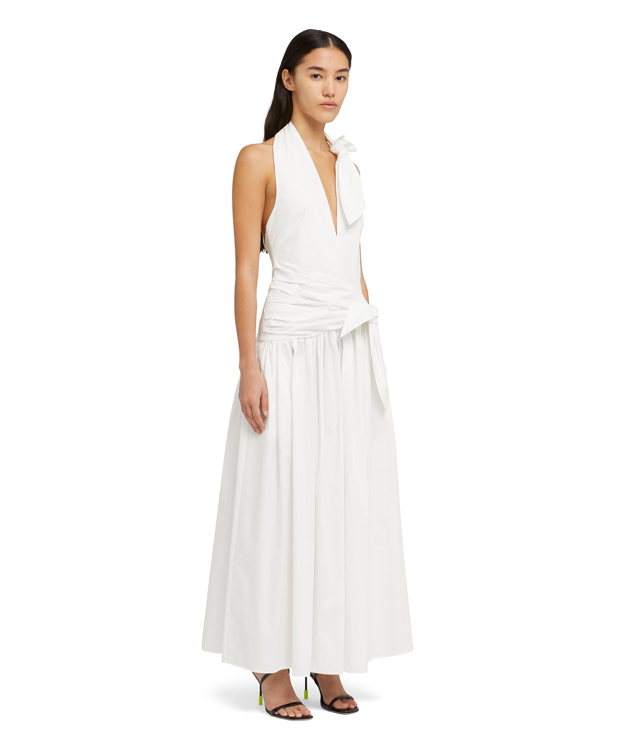 Poplin long sleeveless dress with bowed waistline - 4