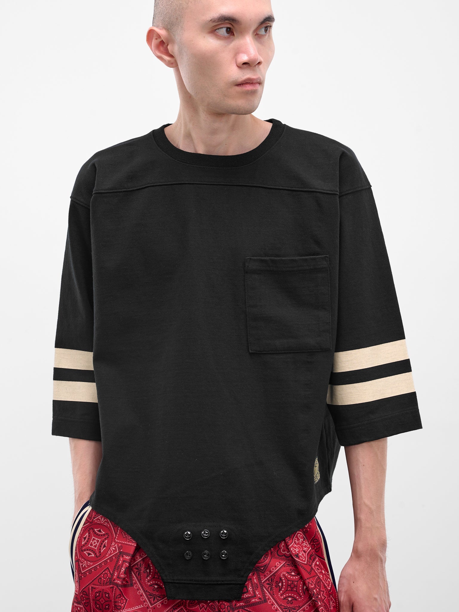 Black Striped Bodysuit Hem Tee - 4