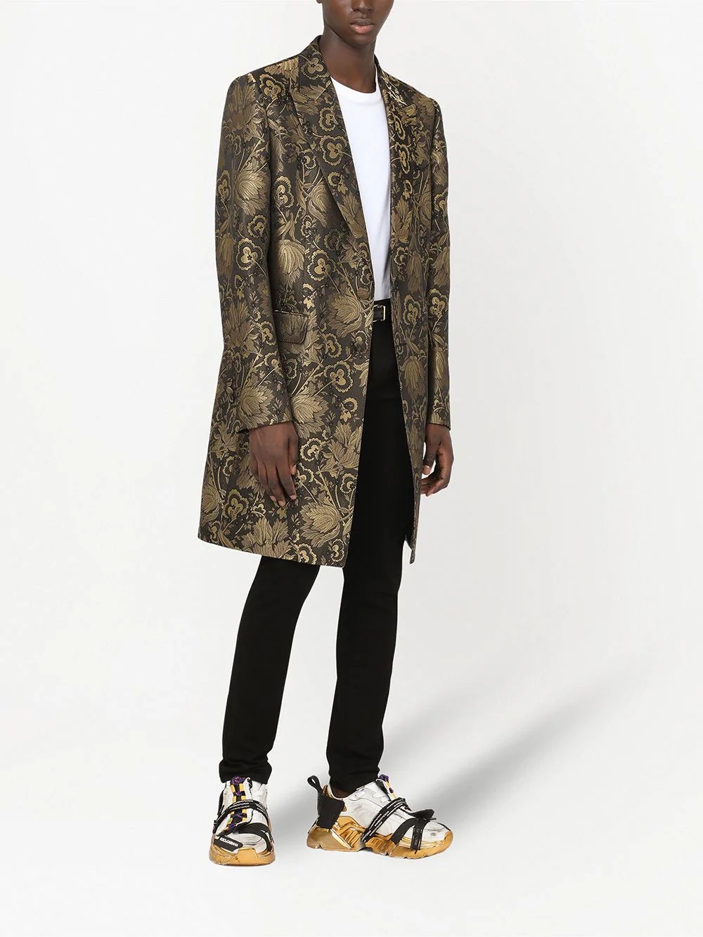 jacquard single-breasted coat - 2